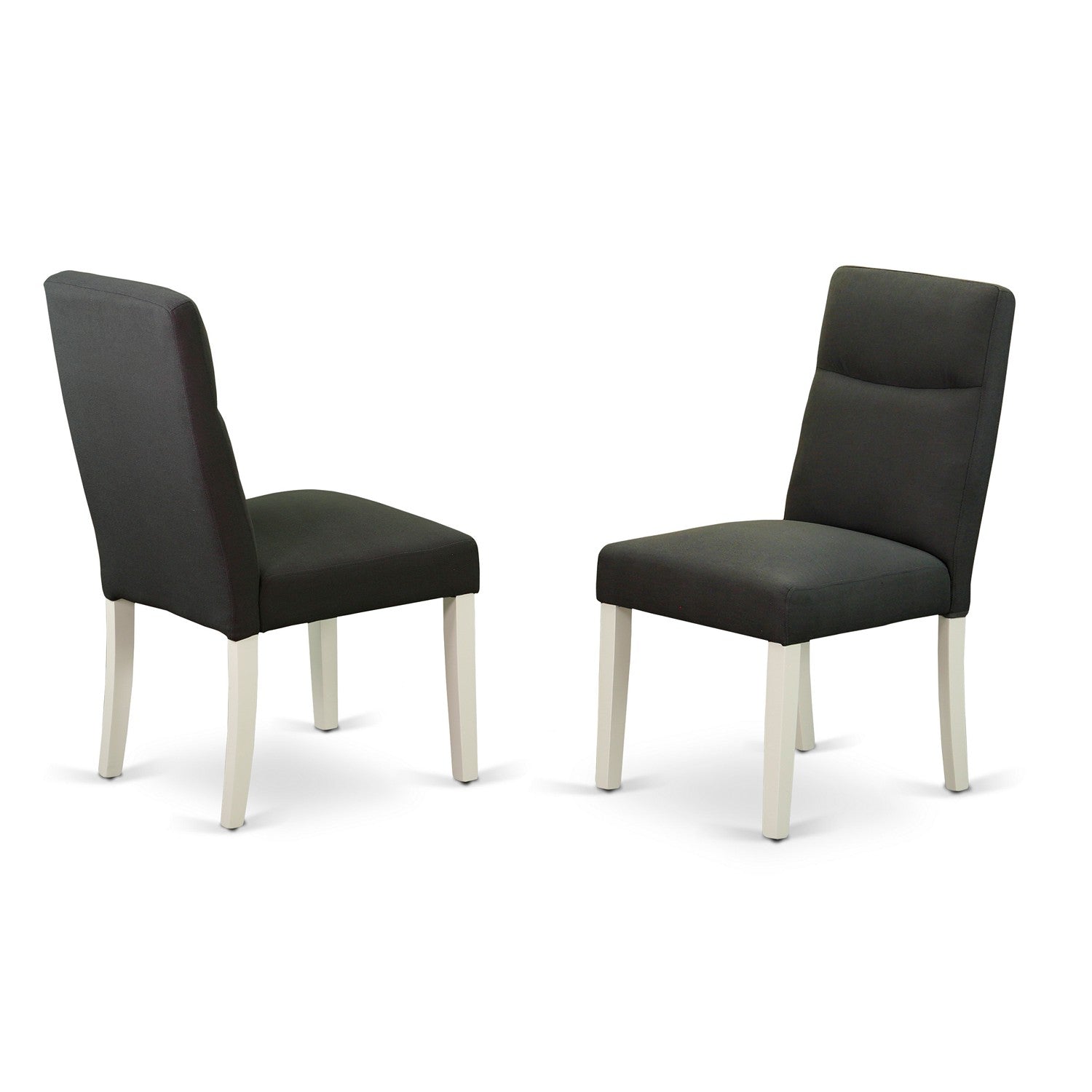 East West Furniture MZBE3-LWH-20 3Pc Dining Table Set Contains a Modern Dining Table and 2 Parson Dining Chairs with Dark Gotham Grey Color Linen Fabric, Drop Leaf Table with Full Back Chairs, Linen White Finish