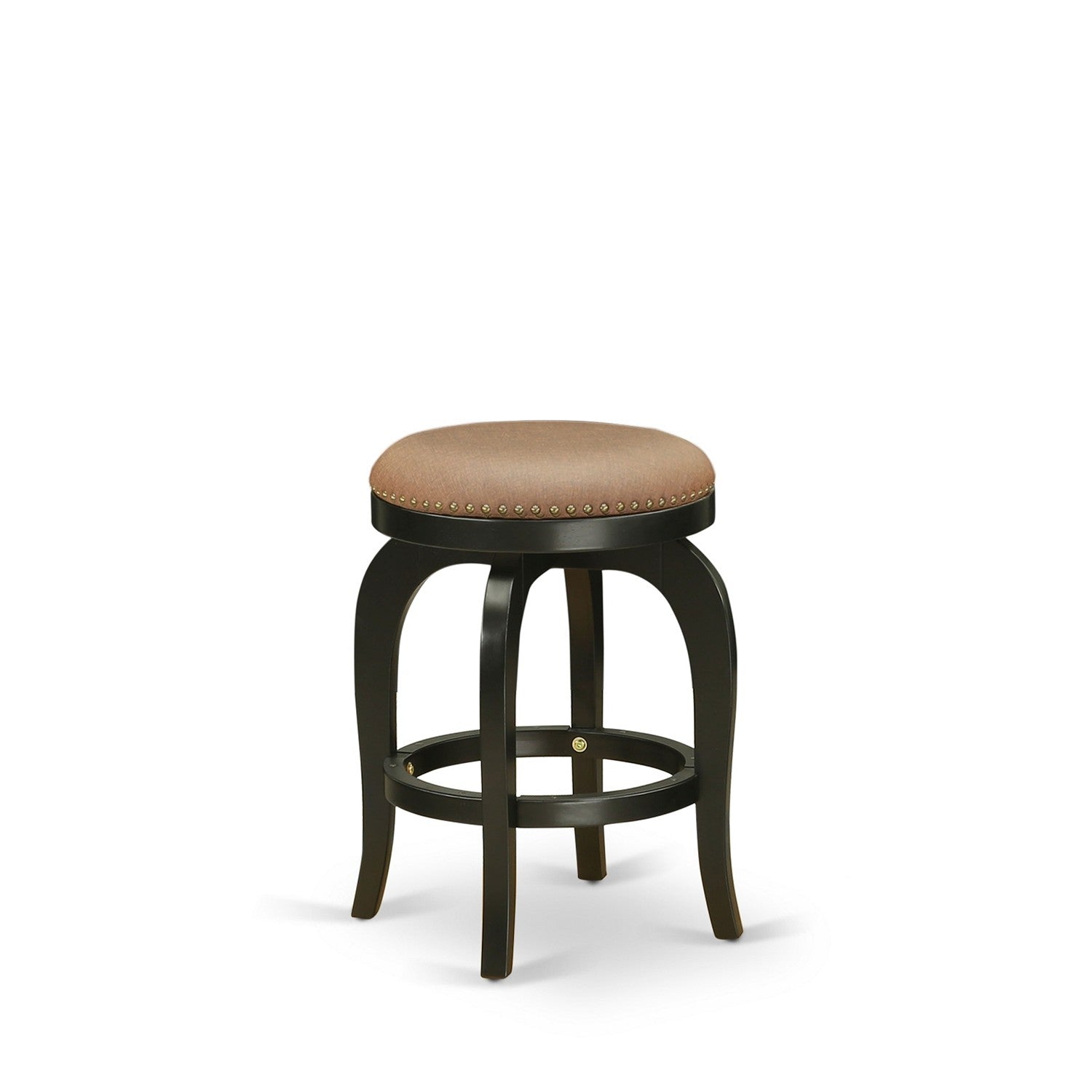 Taburete de bar Bedford de altura de mostrador East West Furniture SB024-15277, redondo, tapizado en cuero sintético marrón tostado, sin respaldo
