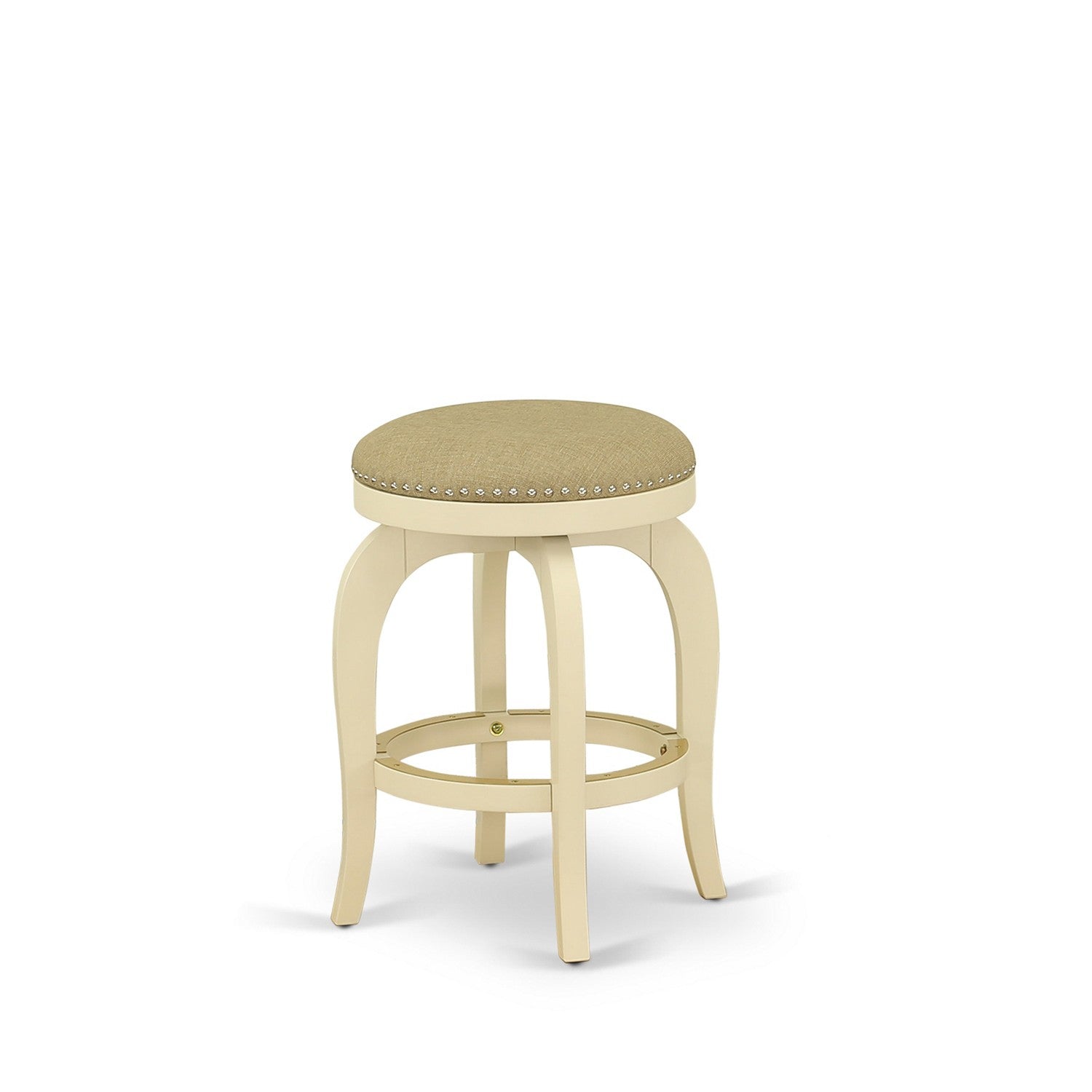 BFS024-202 Bedford Swivel Backless Barstool 24'' Seat Height With Linen White Leg And Pu Leather Sandalwood Color
