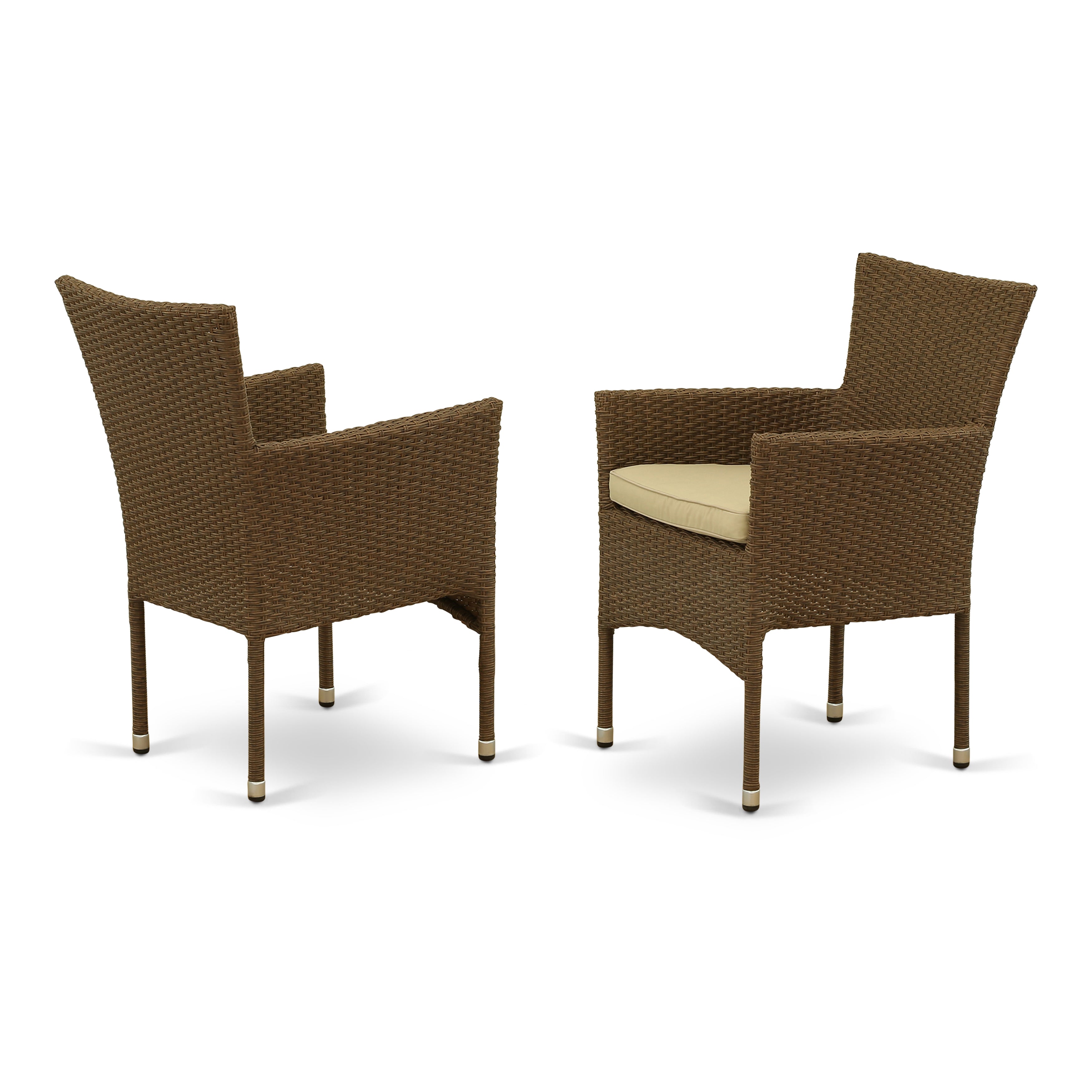 Juego de muebles de patio de mimbre GUBK7-02A de 7 piezas de East West Furniture que consta de una mesa rectangular para exterior con cubierta de vidrio y 6 sillones para balcón y patio trasero con cojín.