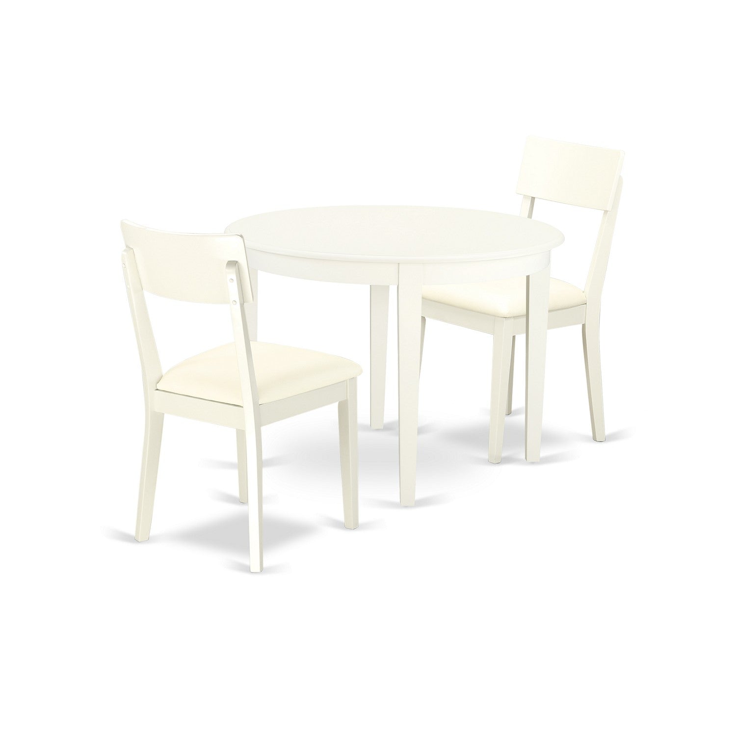 BOAD3-WHI-LC 3 Pc Kitchen table set with a Dining Table and 2 Faux Leather Kitchen Chairs in Linen White