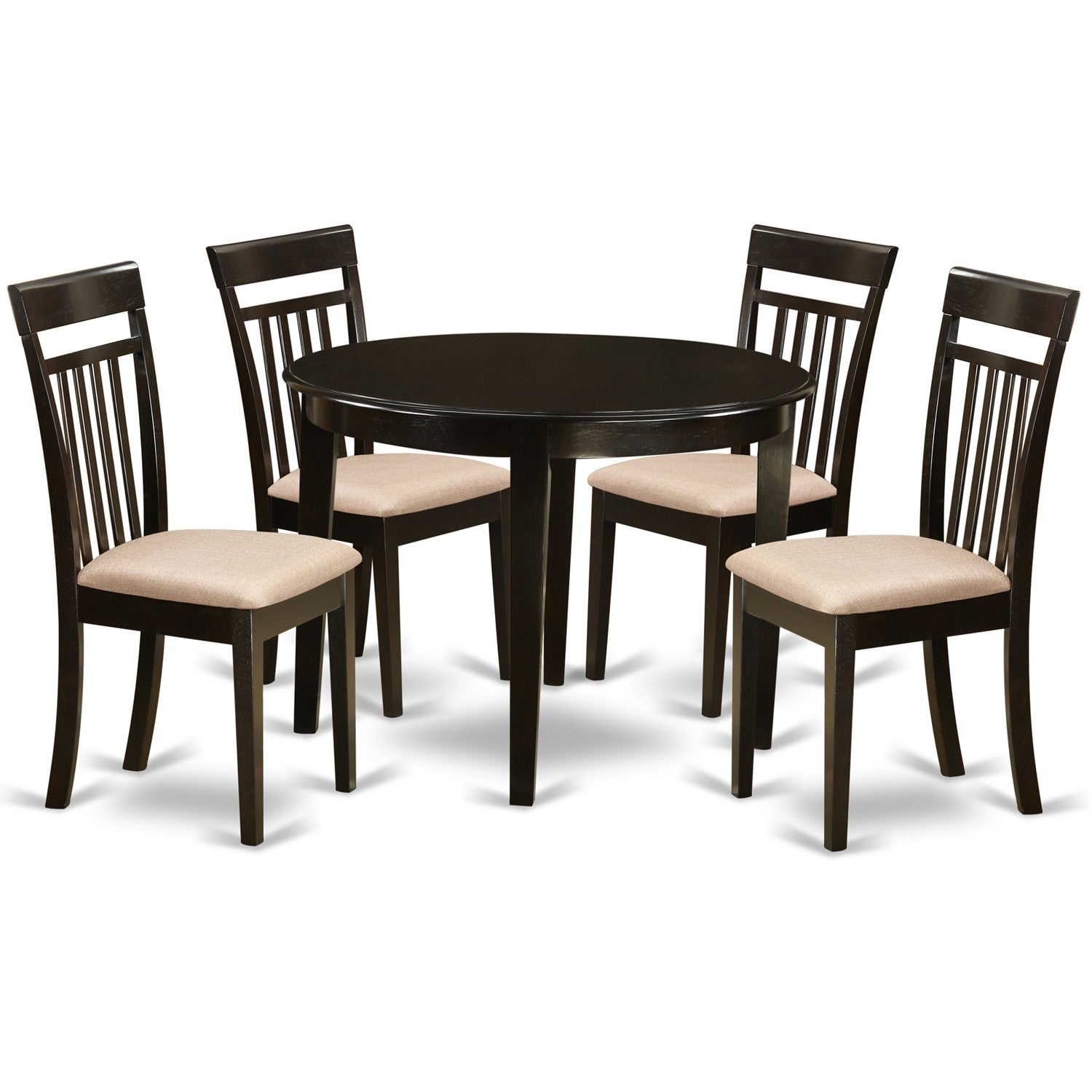 Juego de mesa de comedor moderna de 5 piezas BOCA5-CAP-C de East West Furniture. Incluye una mesa de cocina redonda y 4 sillas de comedor de cocina de tela de lino.