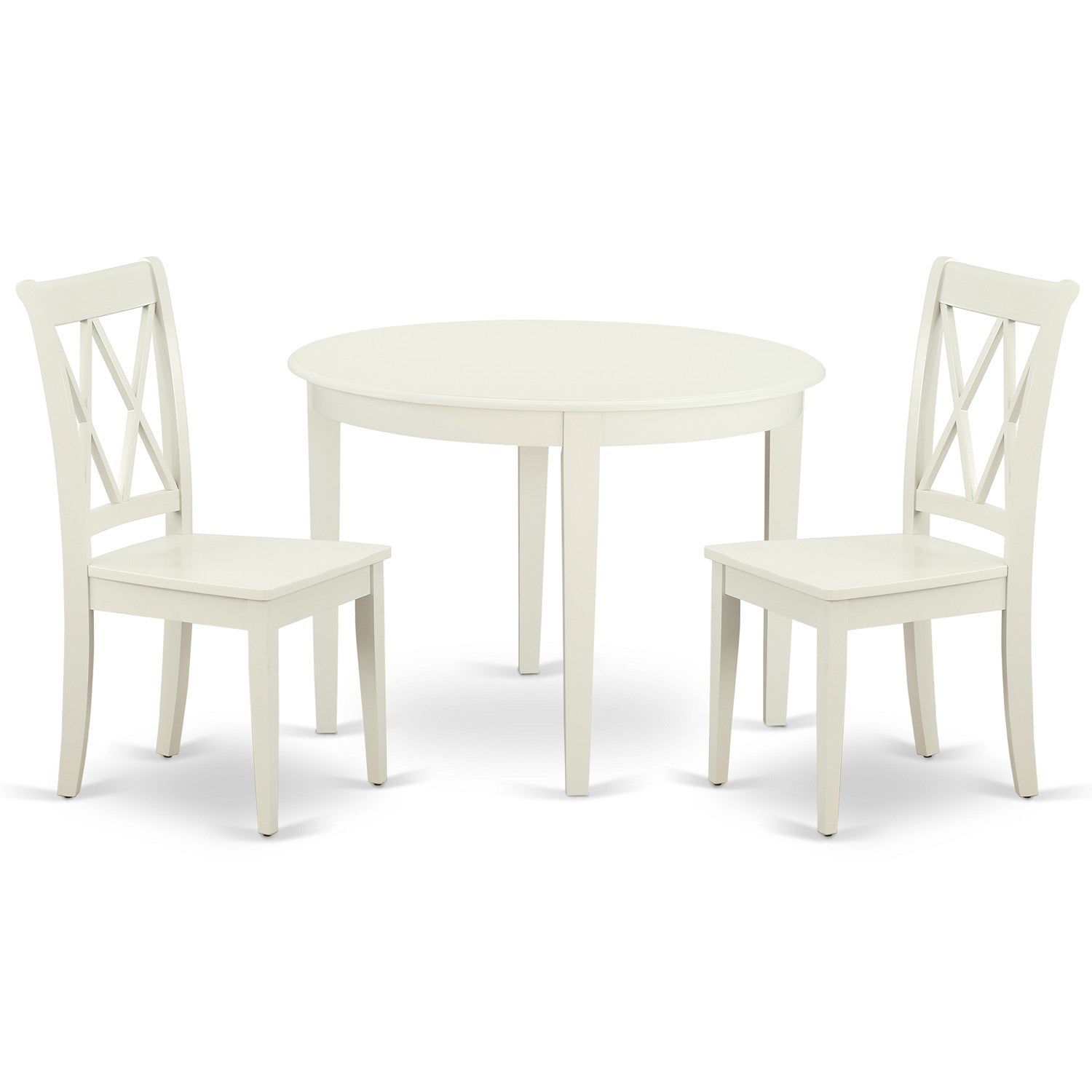 BOCL3-LWH-W 3PC Round 42 inch Table and 2 Double X back Chairs