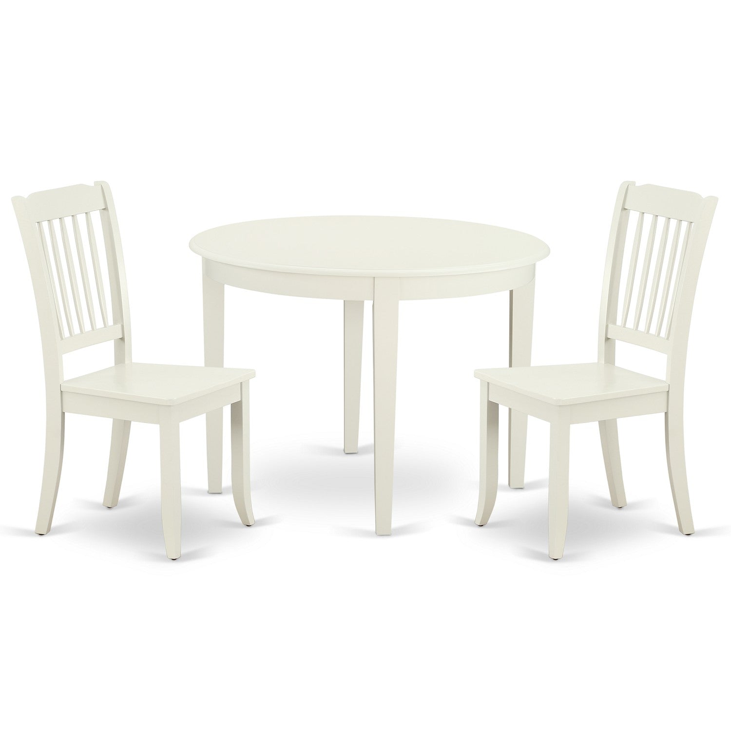 BODA3-LWH-W 3PC Round 42 inch Table and 2 vertical slatted Chairs
