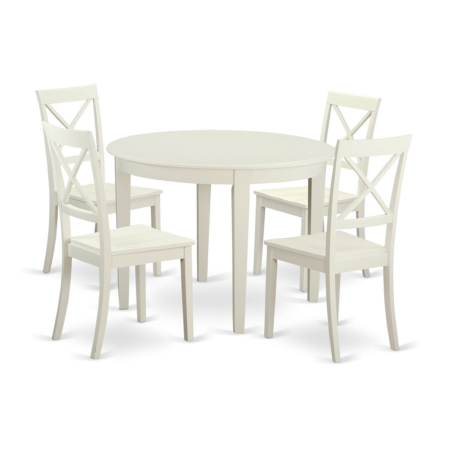 Juego de mesa de comedor moderna de 5 piezas East West Furniture BOST5-WHI-W Incluye una mesa de cocina redonda y 4 sillas de comedor de cocina