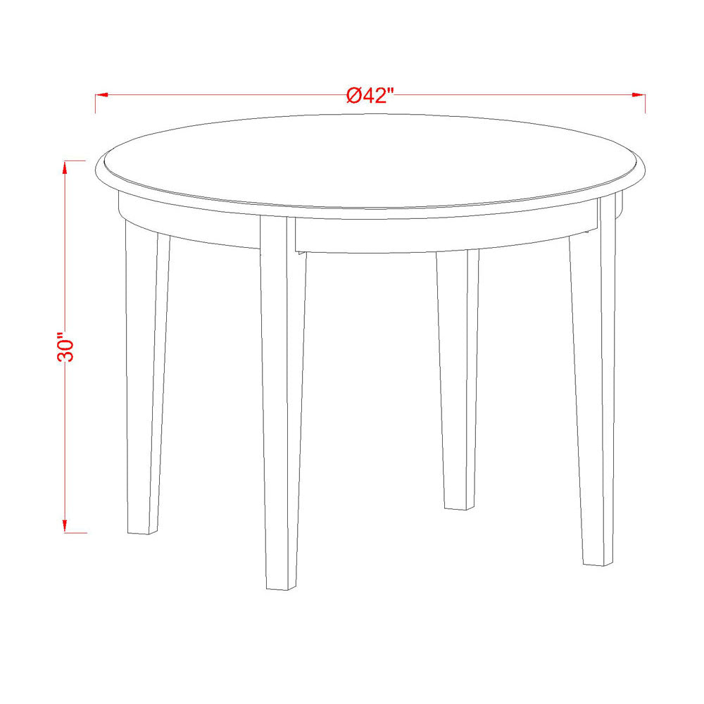 Juego de mesa de cocina de 3 piezas East West Furniture BOST3-WHI-W para espacios pequeños. Contiene una mesa de comedor redonda y 2 sillas con asiento de madera maciza.