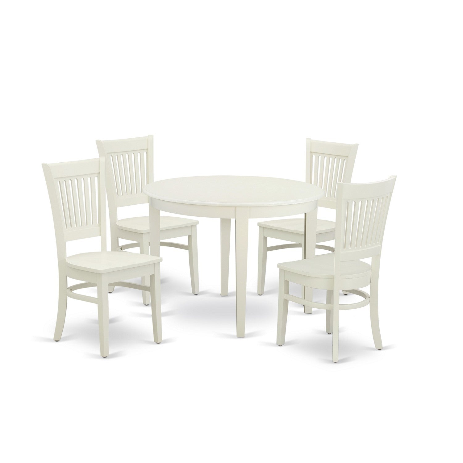 Juego de muebles de comedor de 5 piezas East West Furniture BOVA5-LWH-W Incluye una mesa de cocina redonda y 4 sillas de comedor