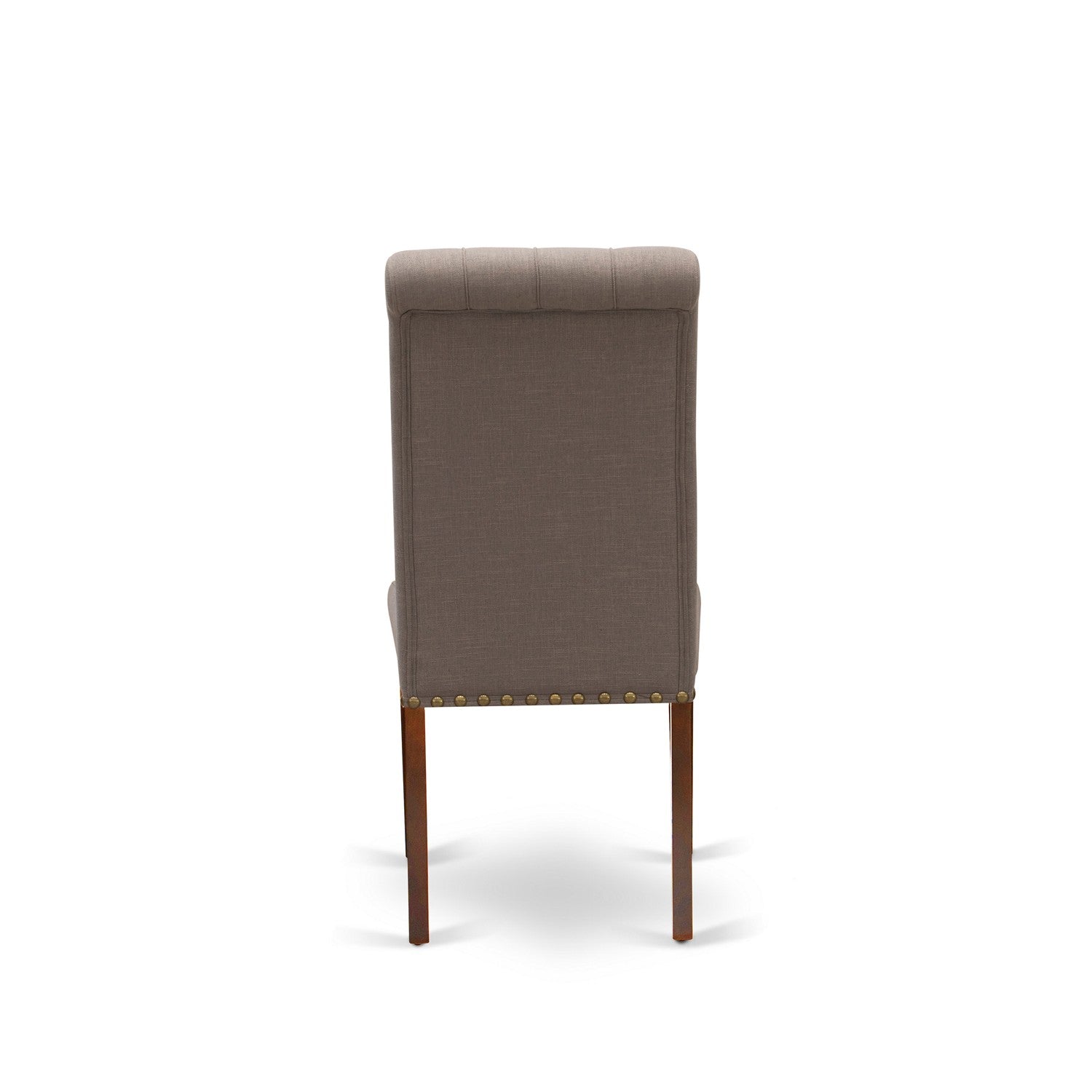 East West Furniture BRP3T18 Bremond Dining Chairs - Dark Coffee Color Linen Fabric, Wooden Mahogany Finish Legs Modern Dining Room Chairs - Set of 2 - Set of 2