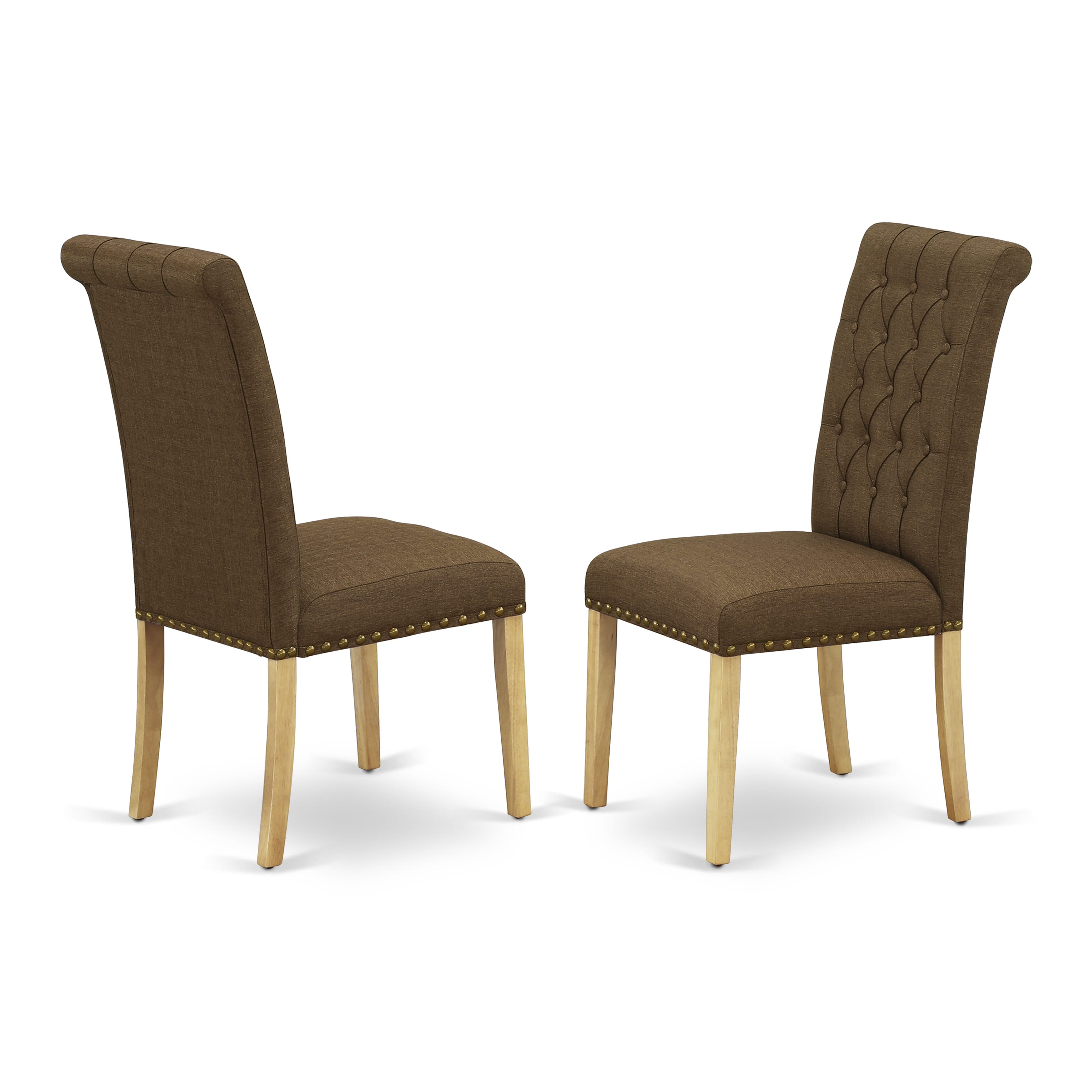 Juego de mesa de comedor de 5 piezas East West Furniture NDBR5-OAK-18 para 4 personas. Incluye una mesa de cocina rectangular con alas abatibles y 4 sillas tapizadas en tela de lino marrón.