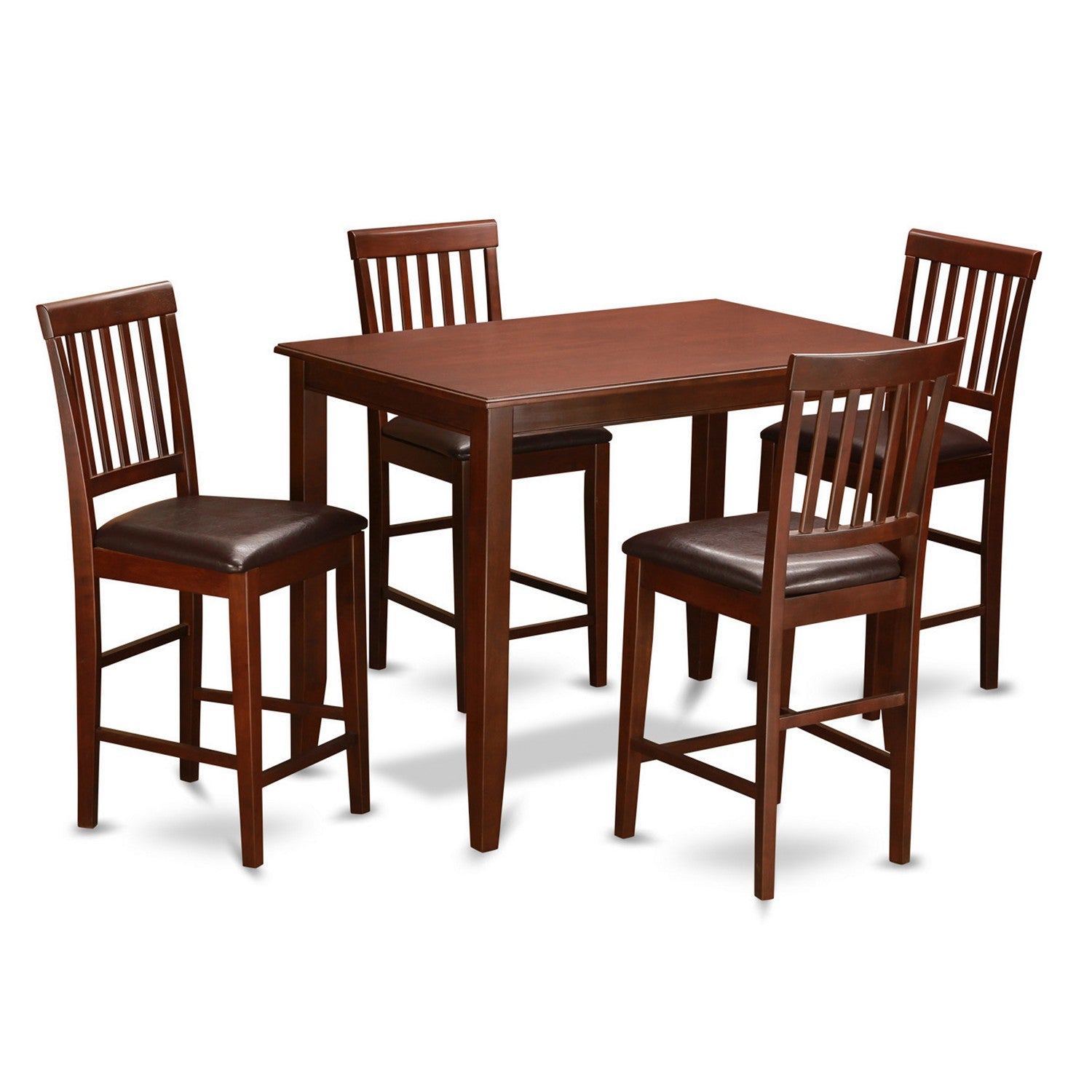 Juego de pub de 5 piezas con altura de mostrador BUVN5-MAH-LC de East West Furniture. Incluye una mesa de comedor rectangular y 4 sillas de comedor de cuero sintético.
