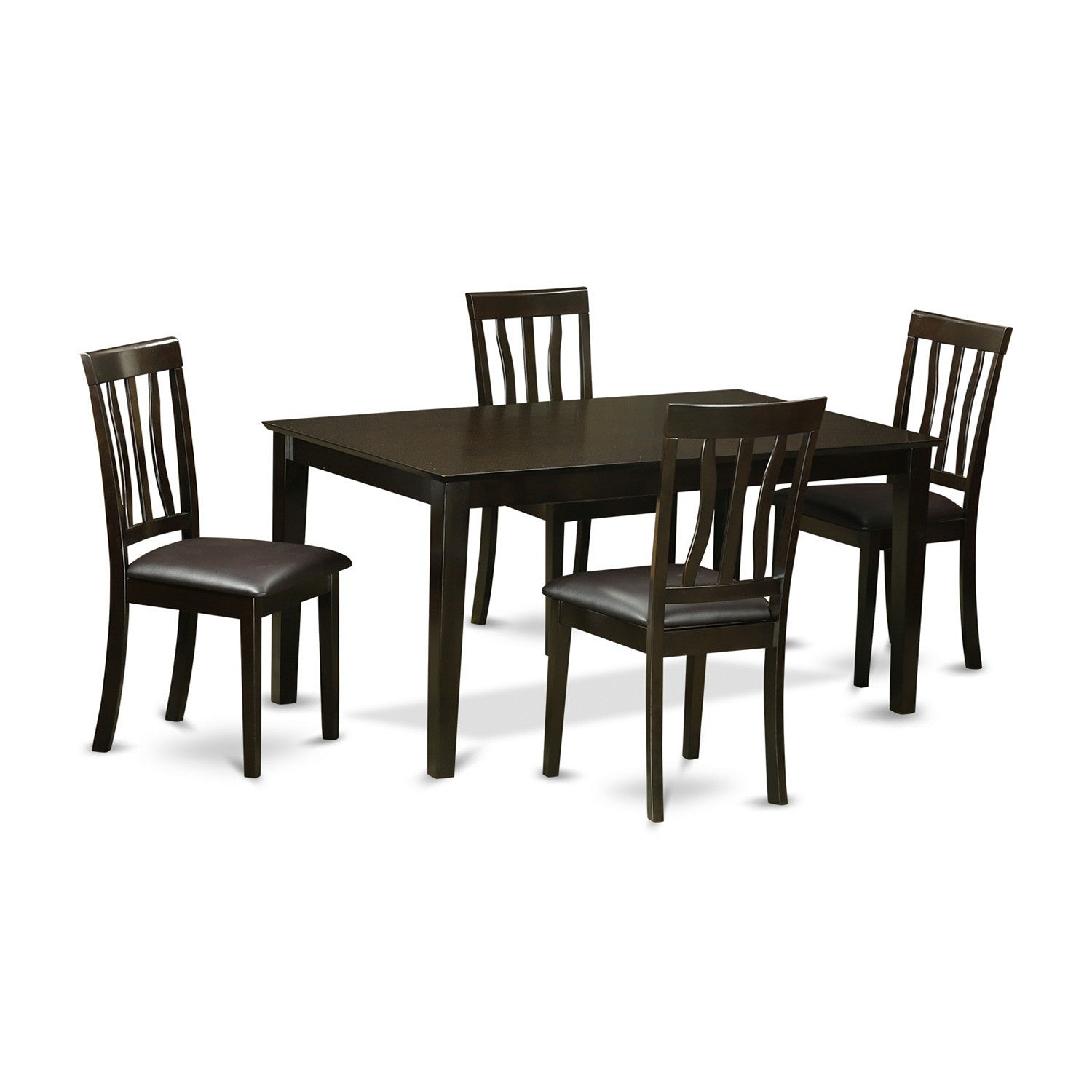 Juego de mesa de cocina de 5 piezas para 4 personas East West Furniture CAAN5-CAP-LC. Incluye una mesa de comedor rectangular y 4 sillas de comedor de piel sintética.