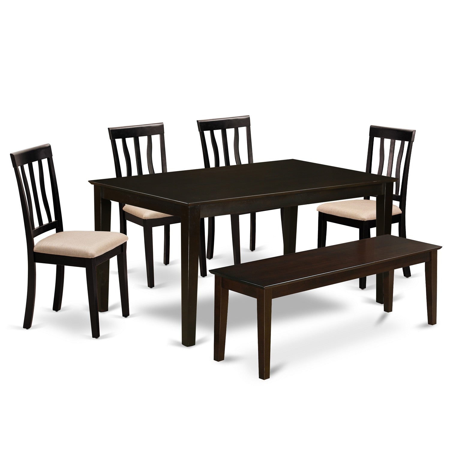 CAAN6-CAP-C 6 Pc Dining Table with bench set- Kitchen Table with 4 Chairs plus bench