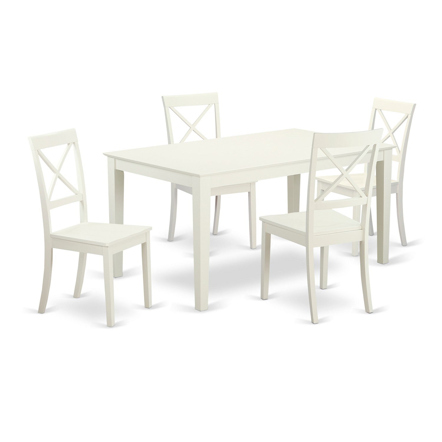 Juego de muebles de comedor de 5 piezas CABO5-LWH-W de East West Furniture. Incluye una mesa de cocina rectangular y 4 sillas de comedor.