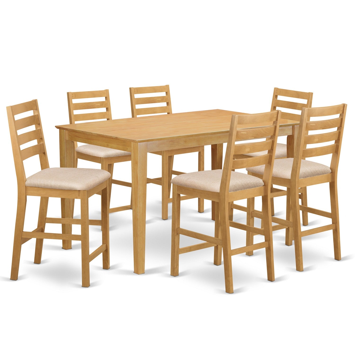 CACF7H-OAK-C 7 Pc counter height set-pub Table and 6 bar stools with backs