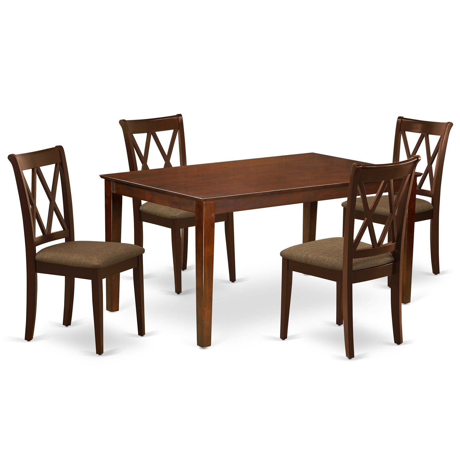 CACL5-MAH-C 5Pc Dining Set Includes a Rectangle Dinette Table and Four Double X Back Linen seat Kitchen Chairs, Mahogany Finish