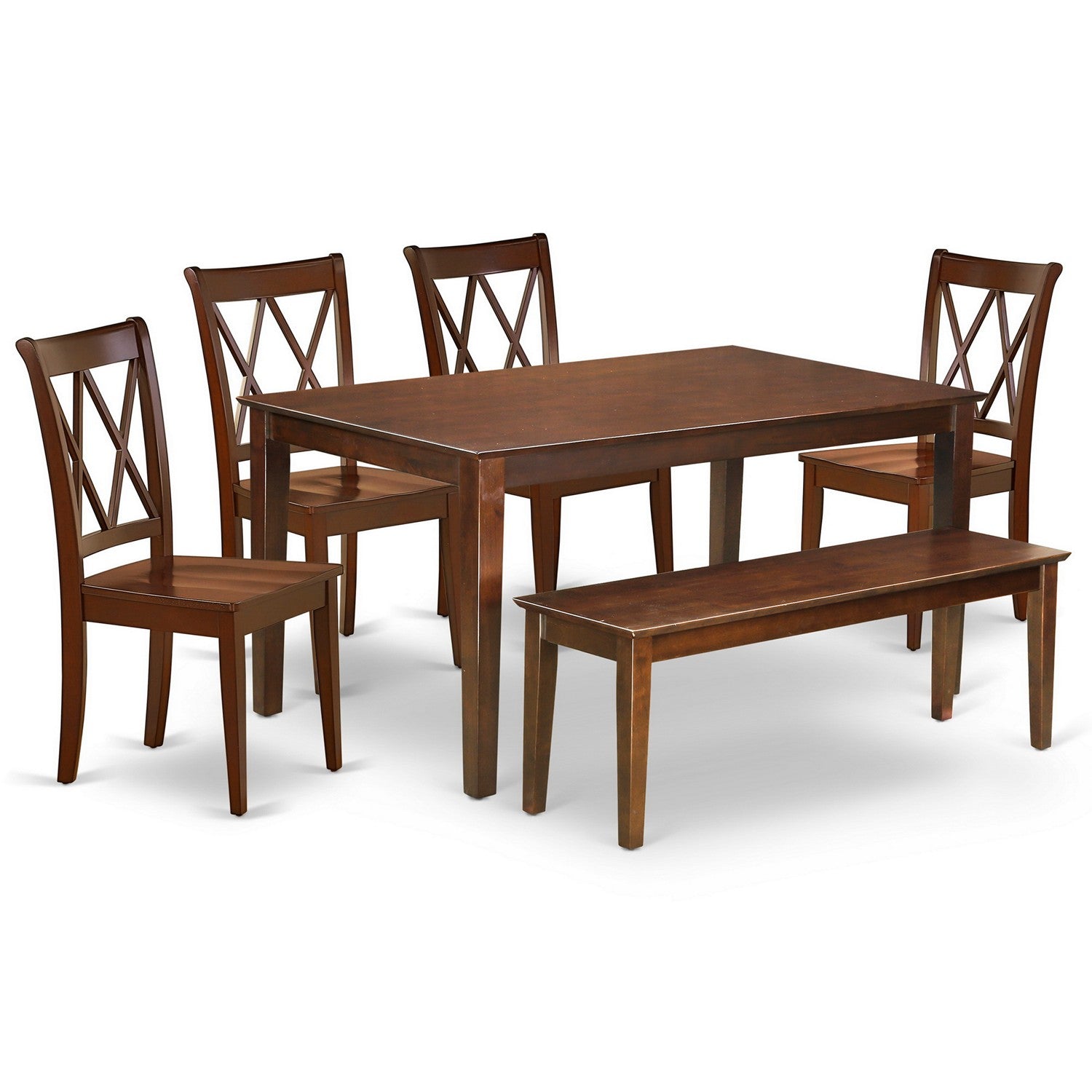 CACL6-MAH-W 6PC Rectangular 60 inch Table and 4 Double X back Chairs plus 1 bench