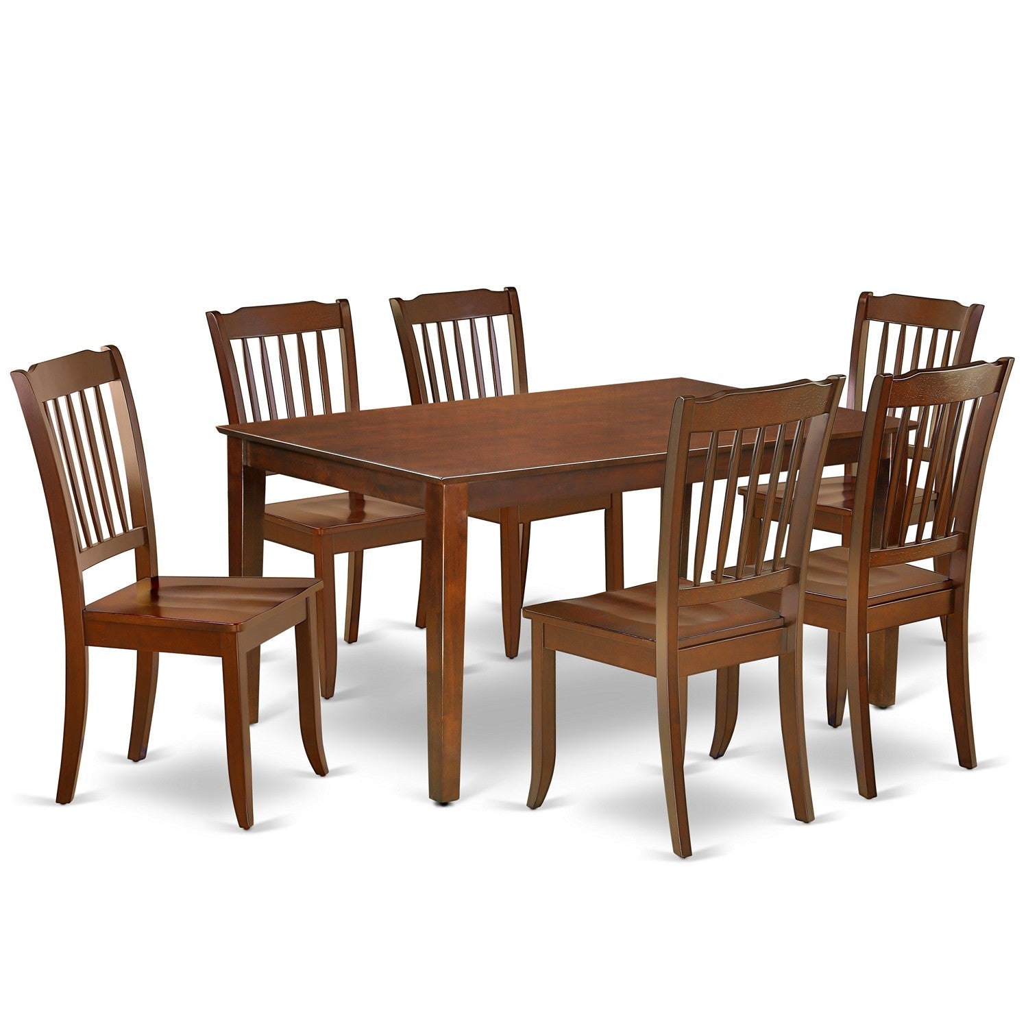 Juego de mesa de comedor de 7 piezas East West Furniture CADA7-MAH-W compuesto por una mesa de cocina rectangular y 6 sillas de comedor.