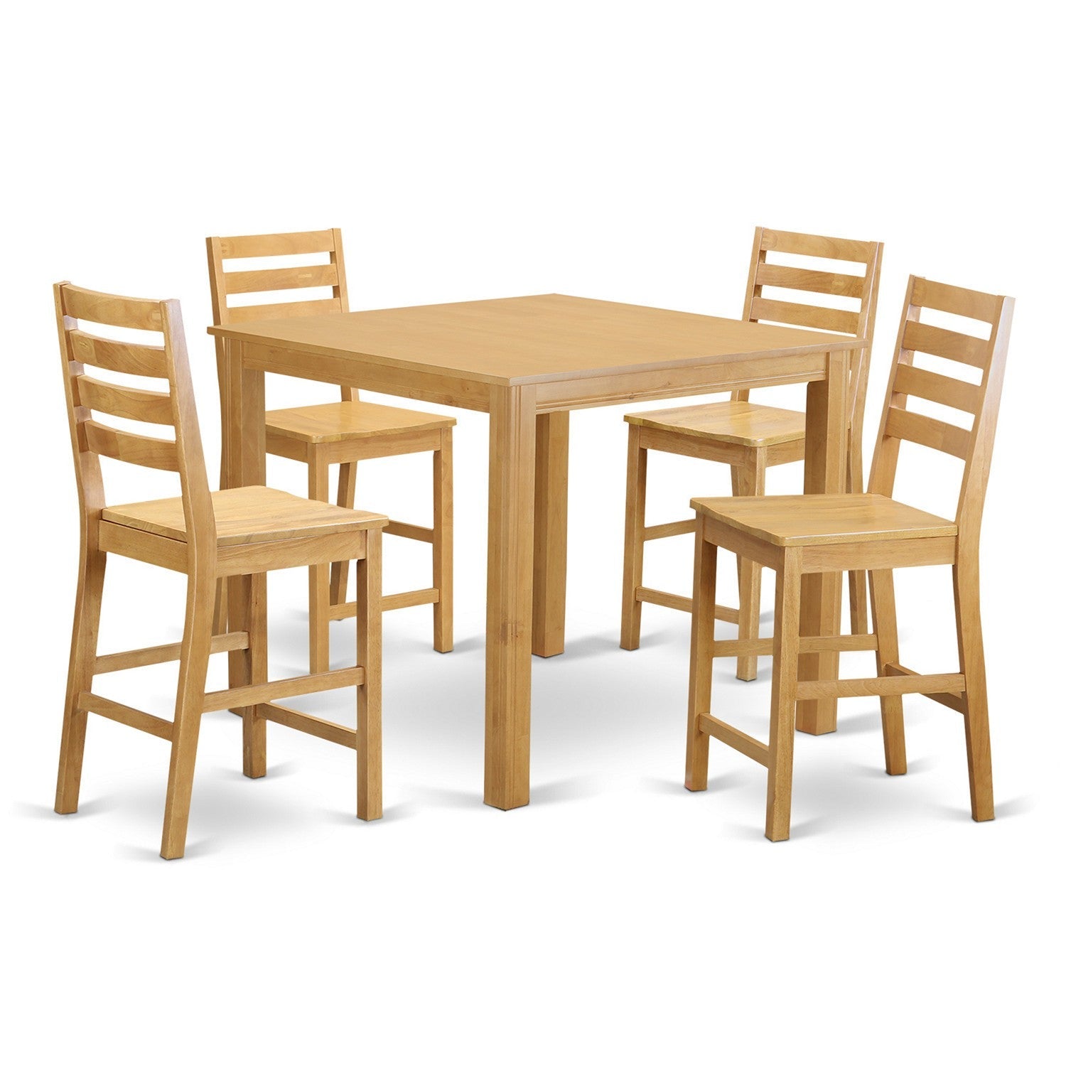 Juego de pub de 5 piezas con altura de mostrador CAFE5-OAK-W de East West Furniture. Incluye una mesa de comedor cuadrada y 4 sillas de cocina.