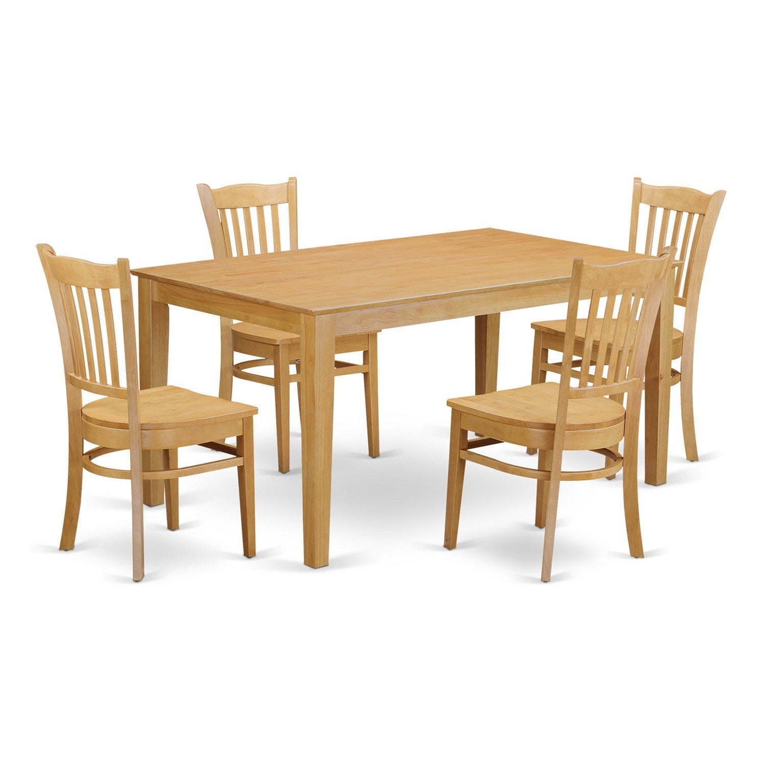 Juego de mesa de comedor de 5 piezas CAGR5-OAK-W de East West Furniture. Incluye una mesa rectangular de madera y 4 sillas de comedor de cocina.