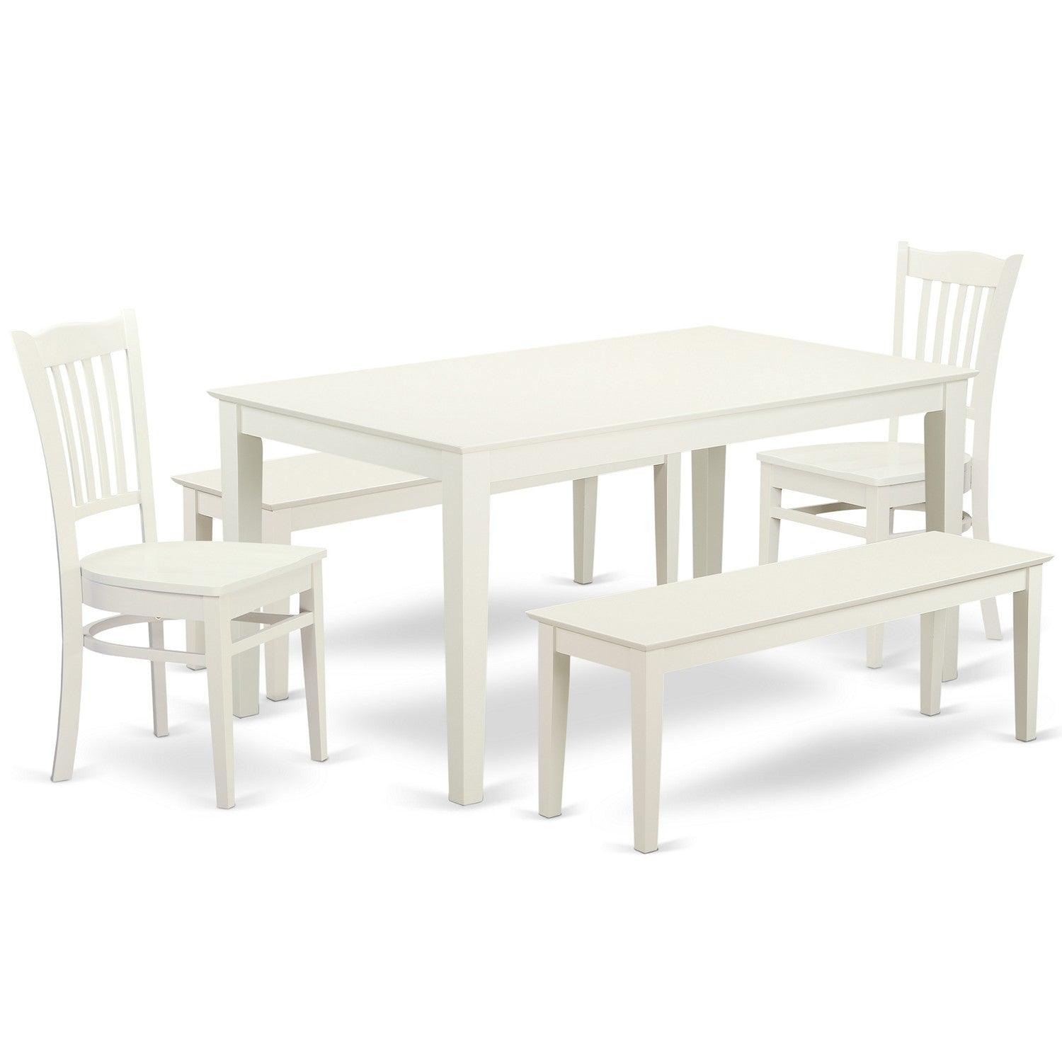 Juego de mesa de comedor East West Furniture CAGR5C-LWH-W de 5 piezas para 4 personas. Incluye una mesa de cocina rectangular y 2 sillas de comedor con 2 bancos.