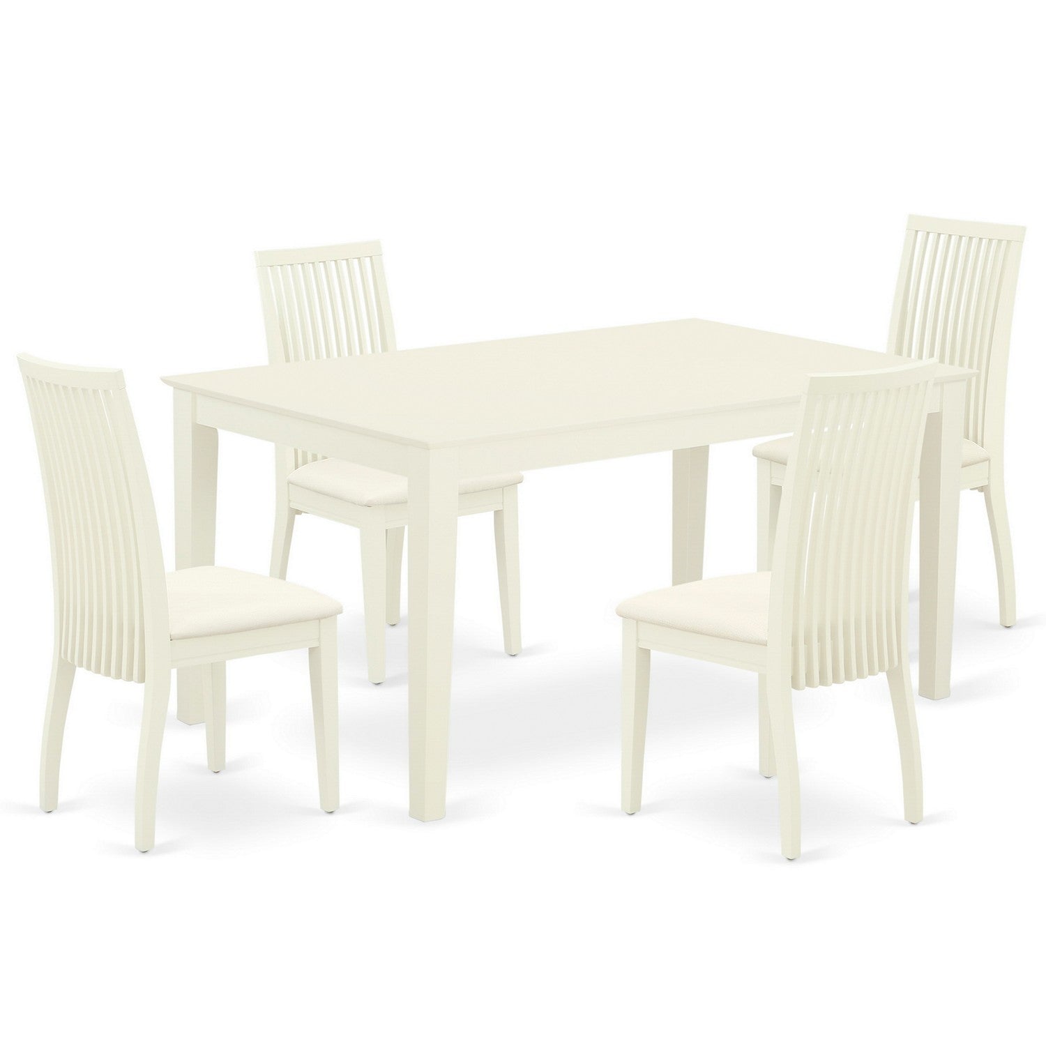 CAIP5-LWH-C 5Pc Dining Set Includes a Rectangle Dinette Table and Four Linen seat Dining Chairs, Linen White Finish