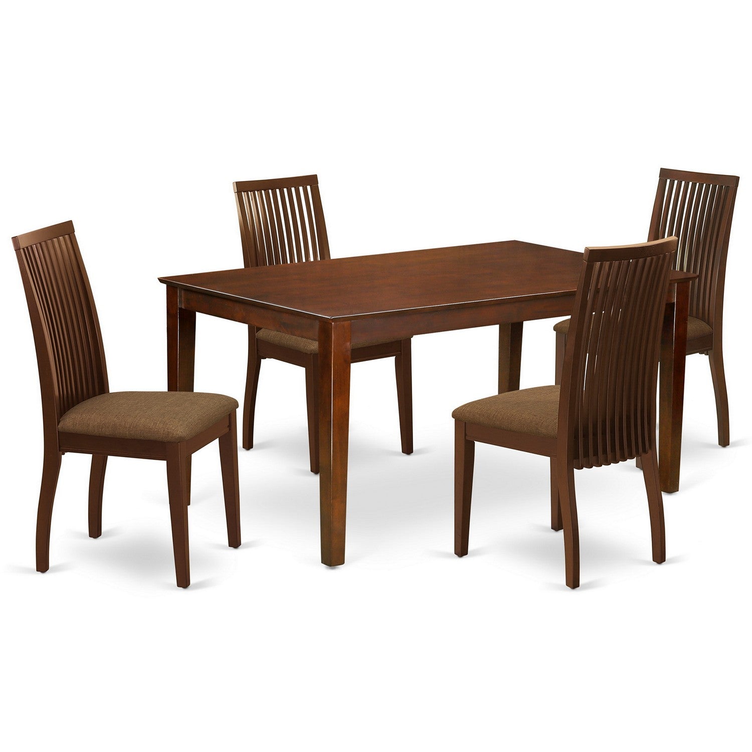 CAIP5-MAH-C 5Pc Dining Set Includes a Rectangle Dinette Table and Four Linen seat Dining Chairs, Mahogany Finish