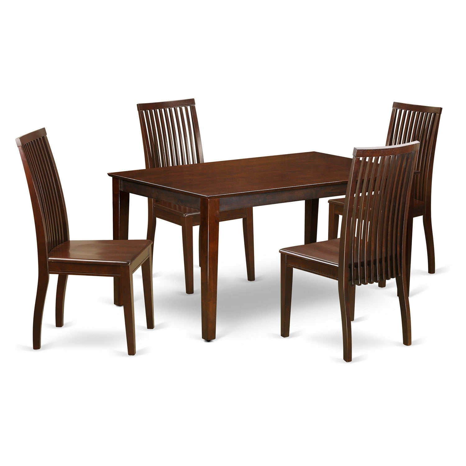 Juego de mesa de comedor de 5 piezas CAIP5-MAH-W de East West Furniture. Incluye una mesa de cocina rectangular y 4 sillas de comedor.