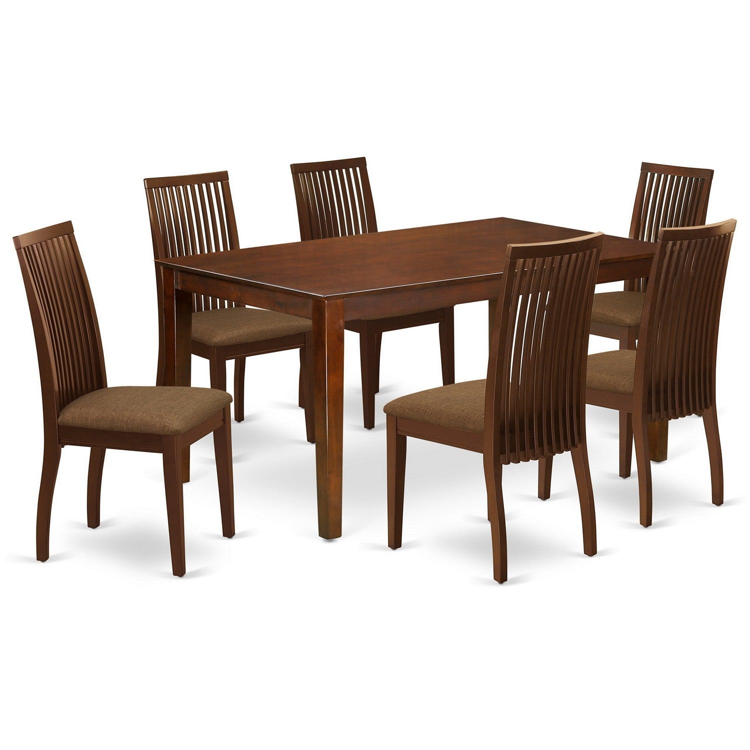 CAIP7-MAH-C 7Pc Dinette Set Includes a Rectangular Kitchen Table and Six Linen seat Dining Chairs, Mahogany Finish