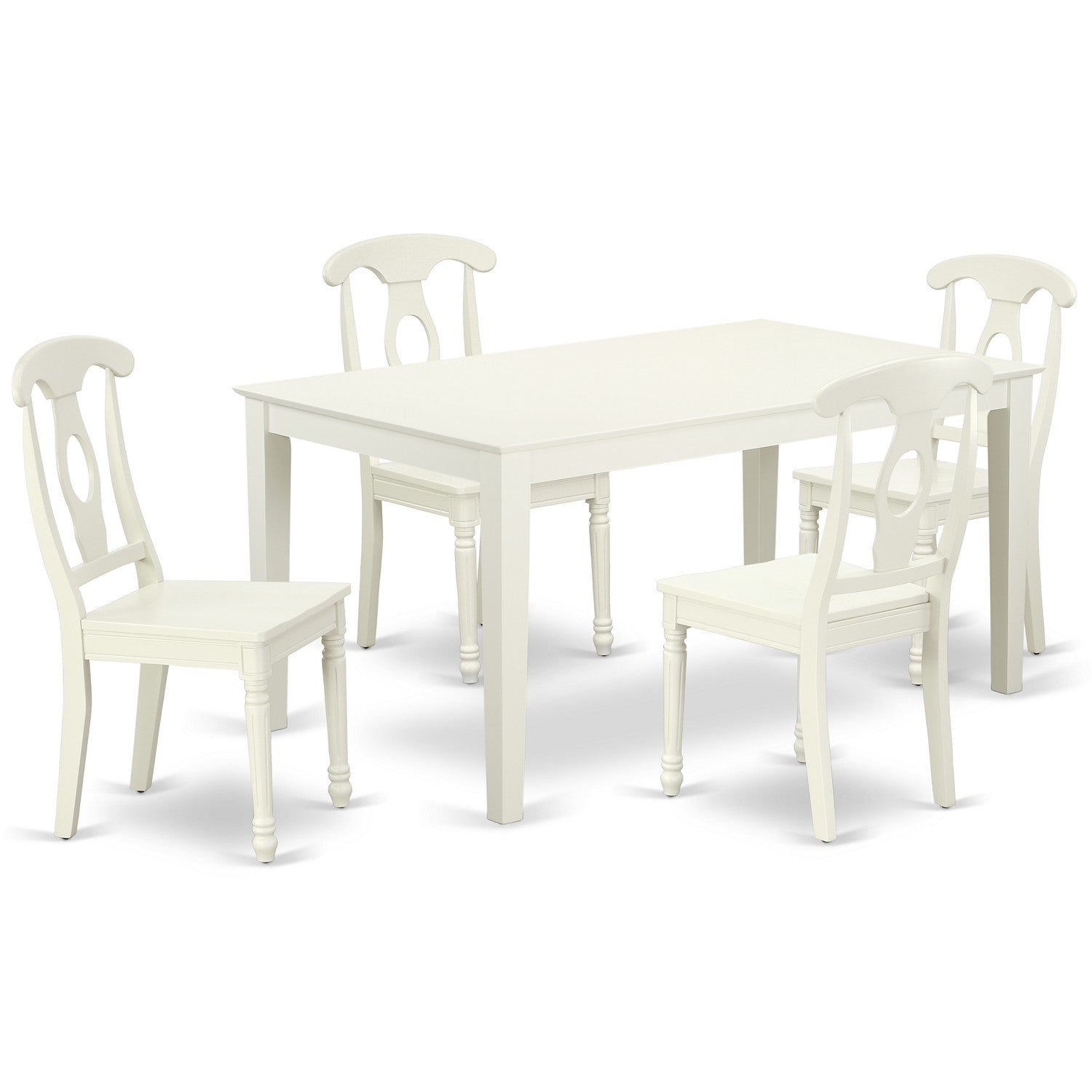 Juego de mesa de cocina de 5 piezas para 4 personas CAKE5-LWH-W de East West Furniture. Incluye una mesa de comedor rectangular y 4 sillas de comedor.