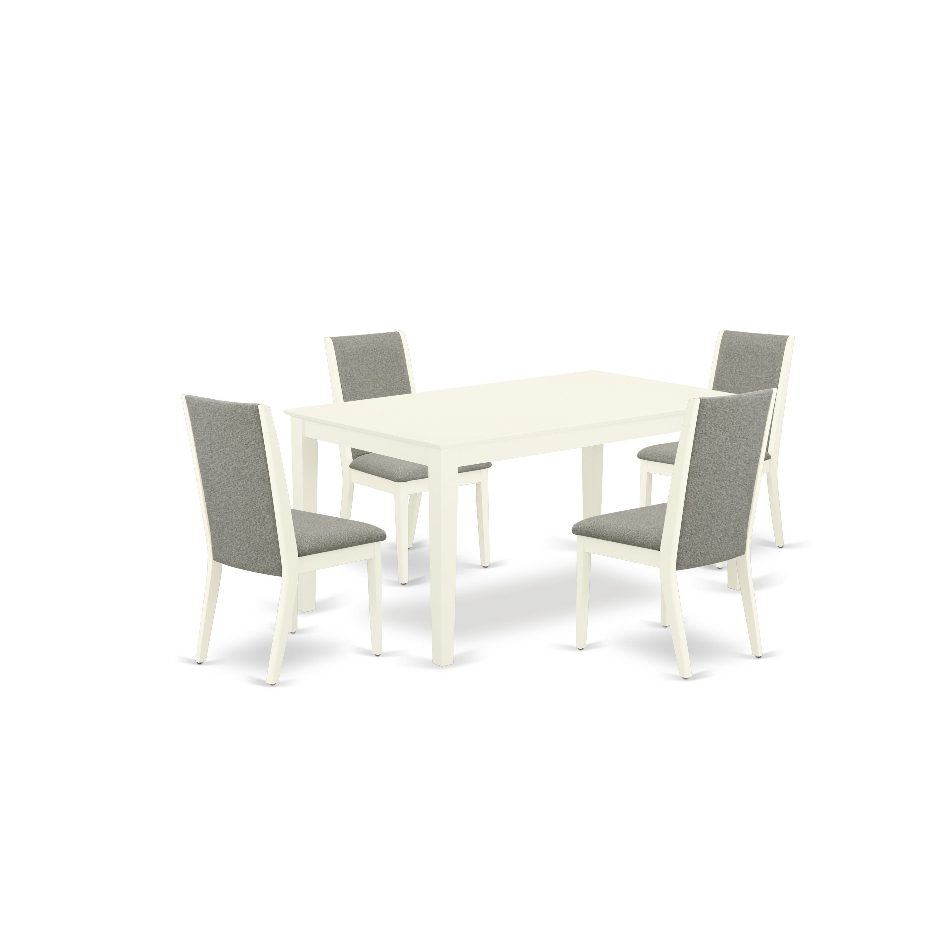 East West Furniture CALA5-LWH-06 5-Pc Rectangular Kitchen Table Set Included a Dinner Table & 4 Parsons Chairs, Shitake Linen Fabric Kitchen Parson Chairs Seat with Rubber Wood Legs, Linen White Finish
