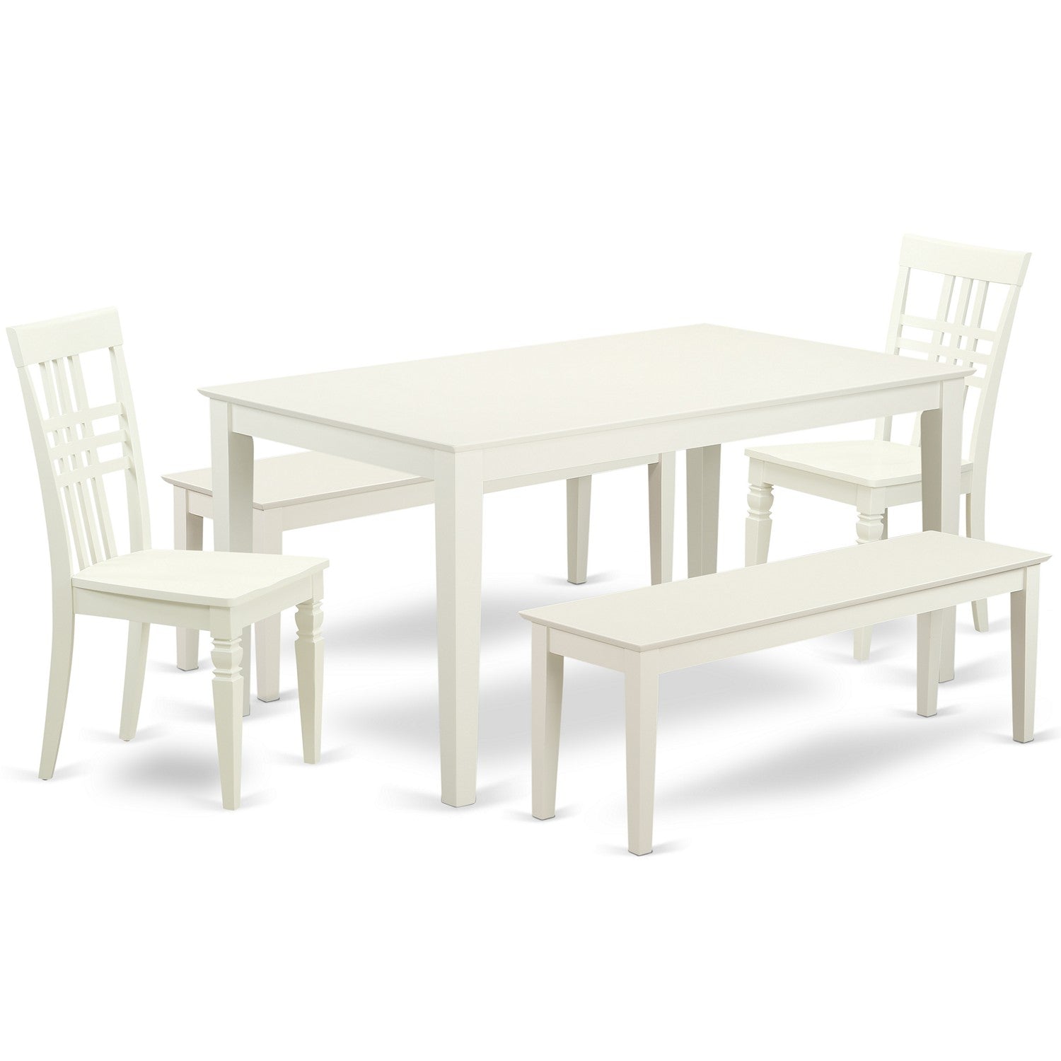 CALG5C-LWH-W 5 Piece dining set for 6-Dining room table and 2 Chairs and 2 Benches in Linen White
