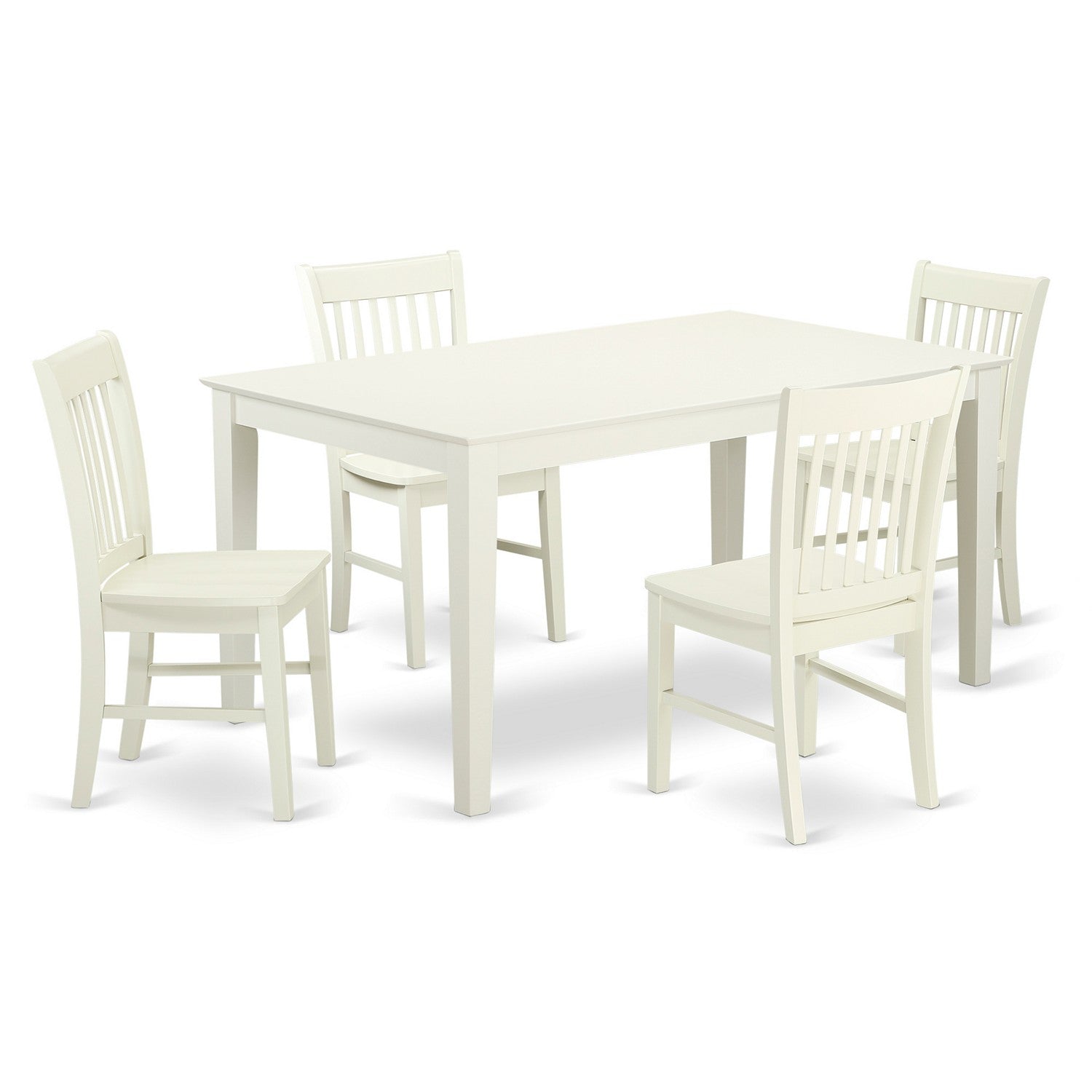 Juego de comedor de 5 piezas East West Furniture CANO5-LWH-W para 4 personas. Incluye una mesa de comedor rectangular y 4 sillas de comedor de cocina.