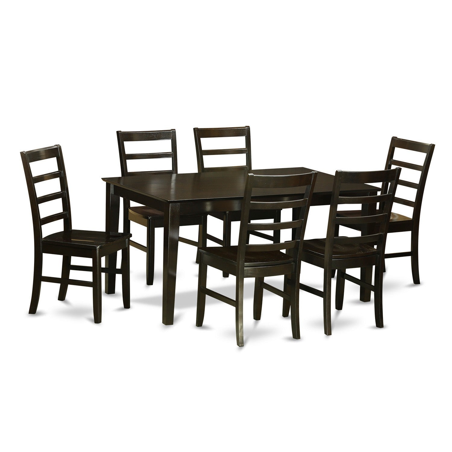 Juego de mesa de comedor de 7 piezas East West Furniture CAPF7-CAP-W compuesto por una mesa rectangular de madera y 6 sillas de comedor.