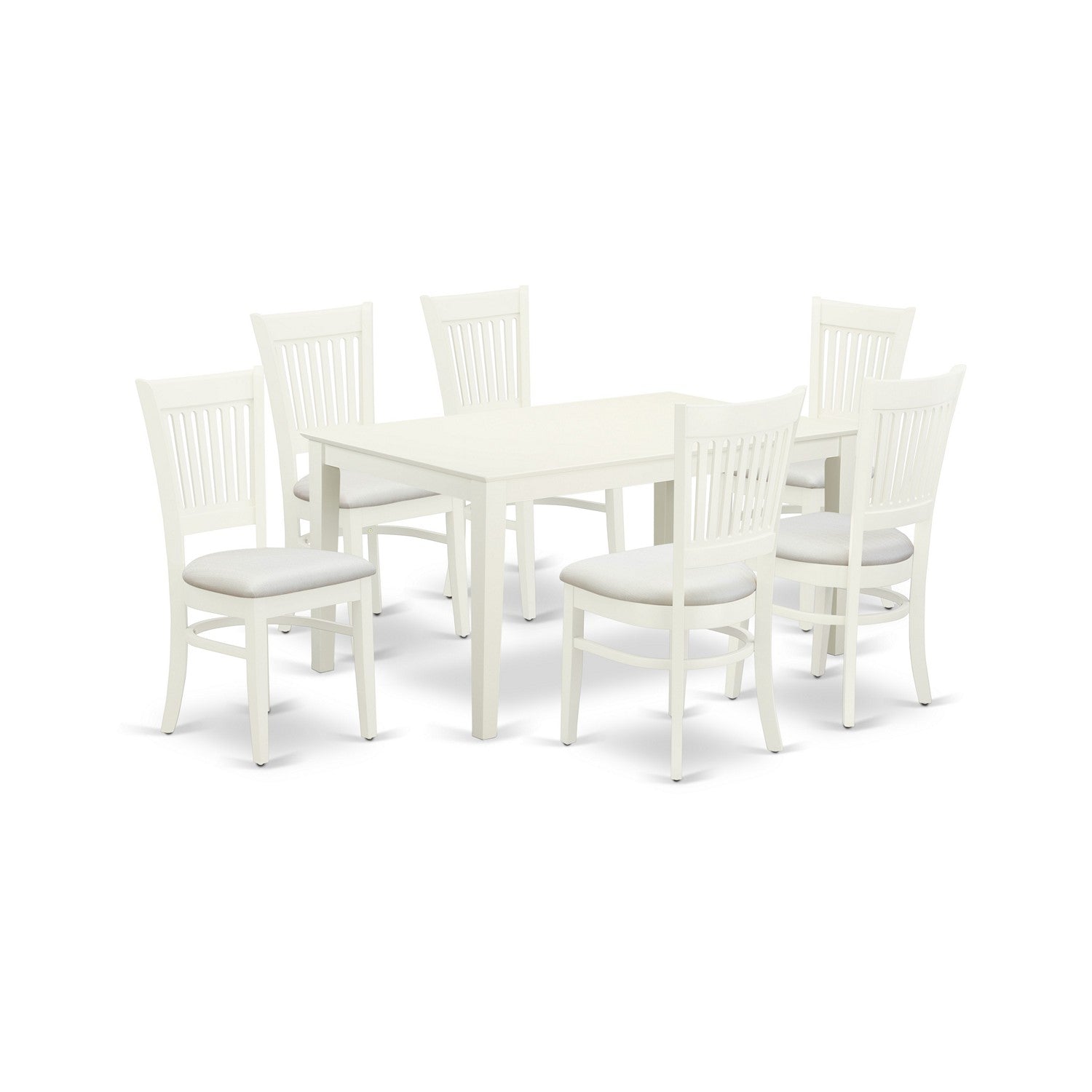 Juego de mesa de comedor de 7 piezas East West Furniture CAVA7-LWH-C compuesto por una mesa rectangular de madera y 6 sillas de comedor de cocina de tela de lino.