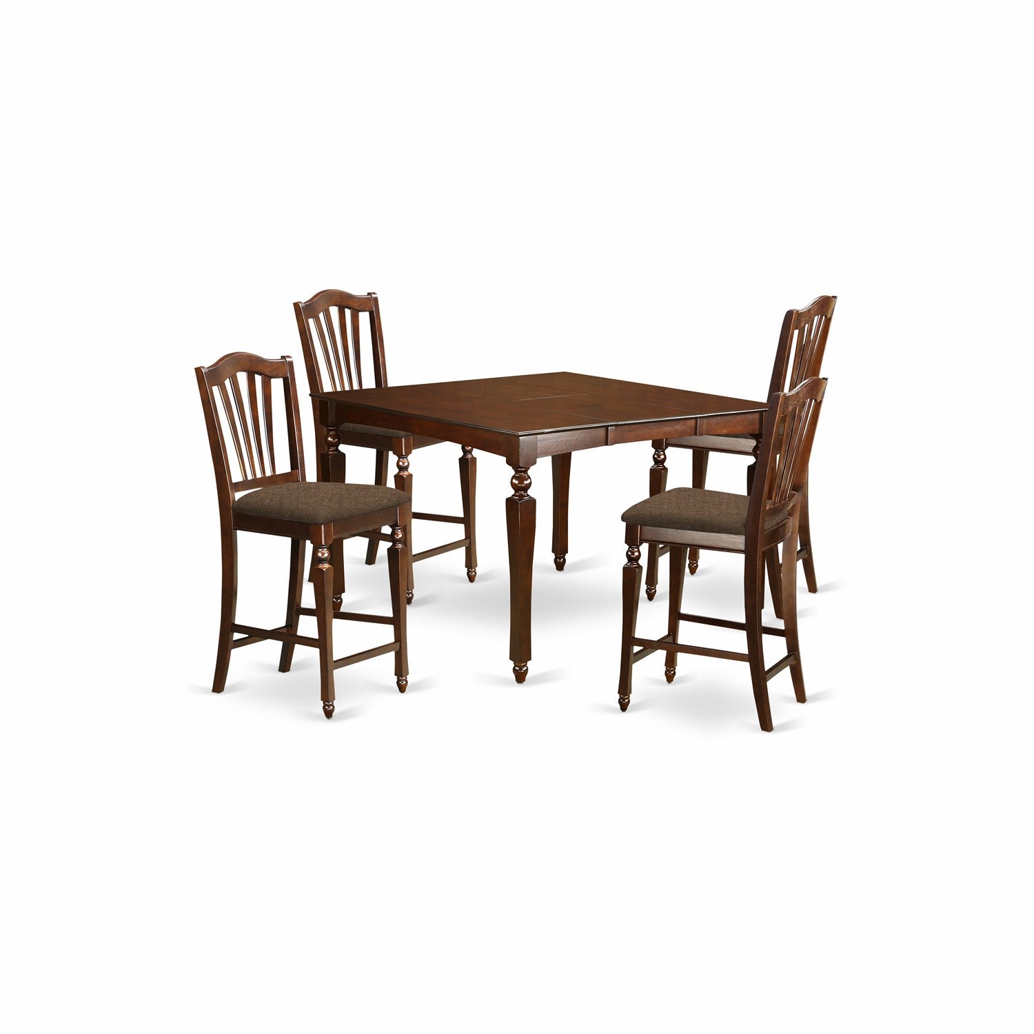 CHEL5-MAH-C 5 Pc counter height Dining set-Square gathering Table with 4 Stools