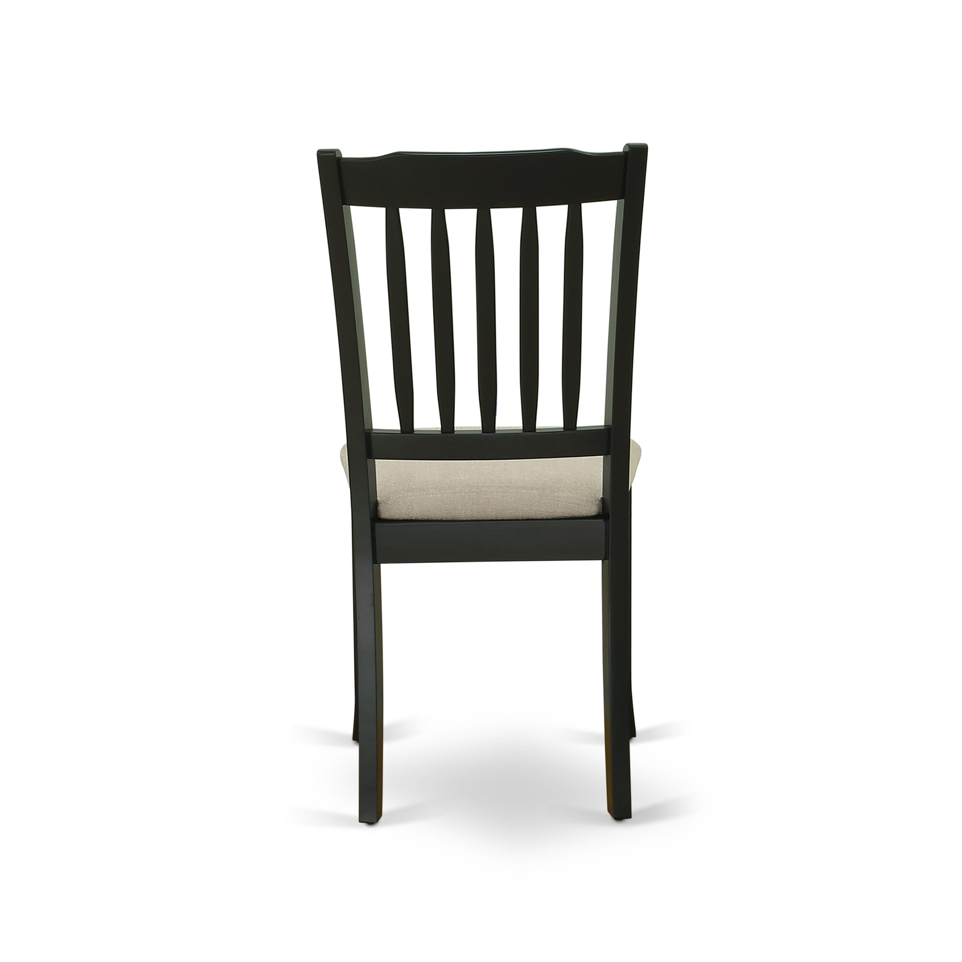 East West Furniture AMDA5-BCH-C 5-Piece Modern Dining Set Includes a Round Wood Table and 4 Linen Fabric Dining Room Chairs with Slatted Back - Black Finish