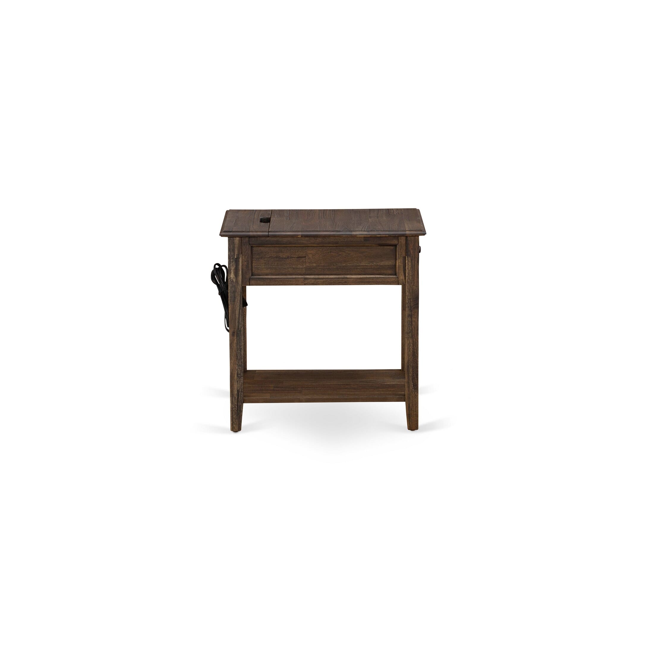 East West Furniture GB28Q-2DE07 3-Piece Platform Bed Set with Button Tufted Queen Size Bed Frame and 2 Distressed Jacobean Bedroom Nightstand - Brown faux Leather with Brown Texture and Black Legs