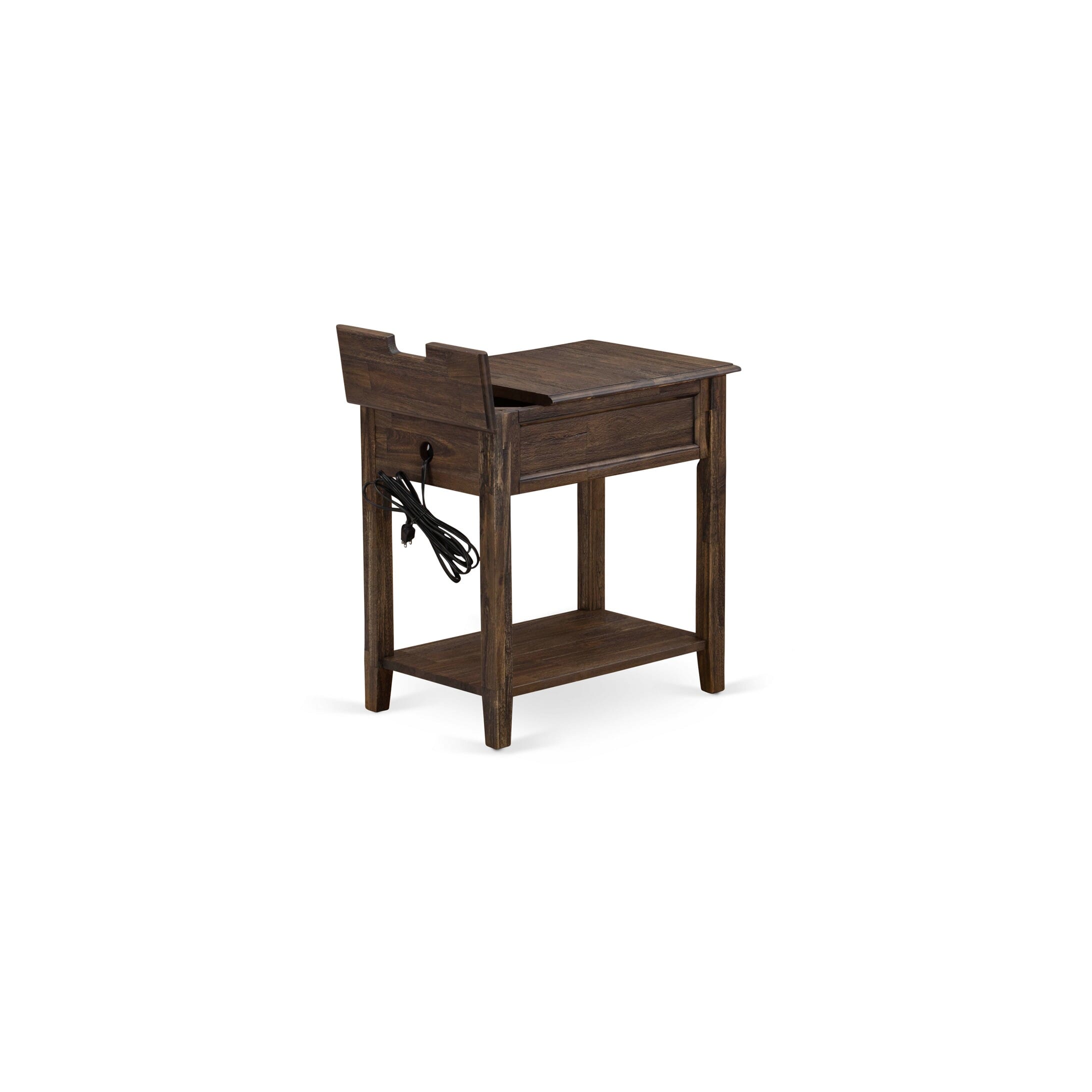 Juego de cama tamaño queen East West Furniture KD18Q-1DE07 de 2 piezas: 1 base de cama tamaño queen con cabecero acolchado de lino marrón y botones, 1 mesita de noche de madera con cajón de madera y patas con acabado negro.