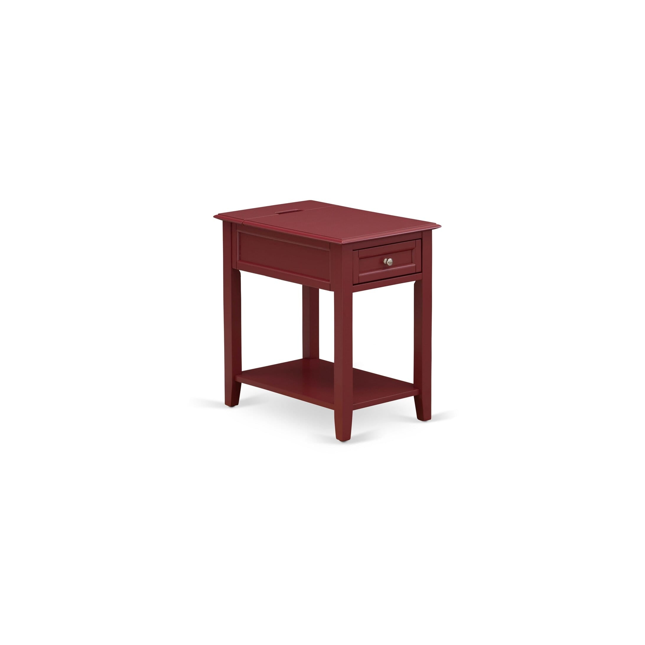 Juego de cama de 2 piezas East West Furniture NL14F-1DE13: estructura de cama tamaño matrimonial con botones capitoné, cabecera tapizada en terciopelo marrón topo y mesita de noche con acabado burdeos.