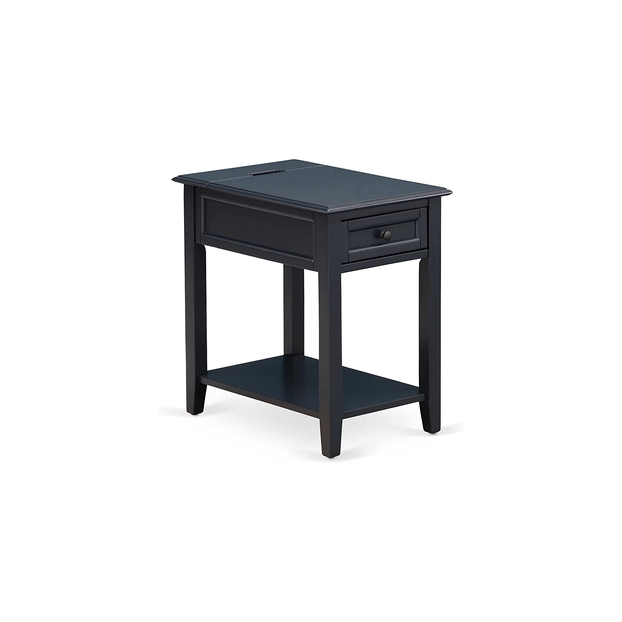 FN11Q-1DE15 2-Piece Fannin Queen Bedroom Set with 1 Wood Queen Bed Frame and an End Table for bedroom - Denim Blue Linen Fabric