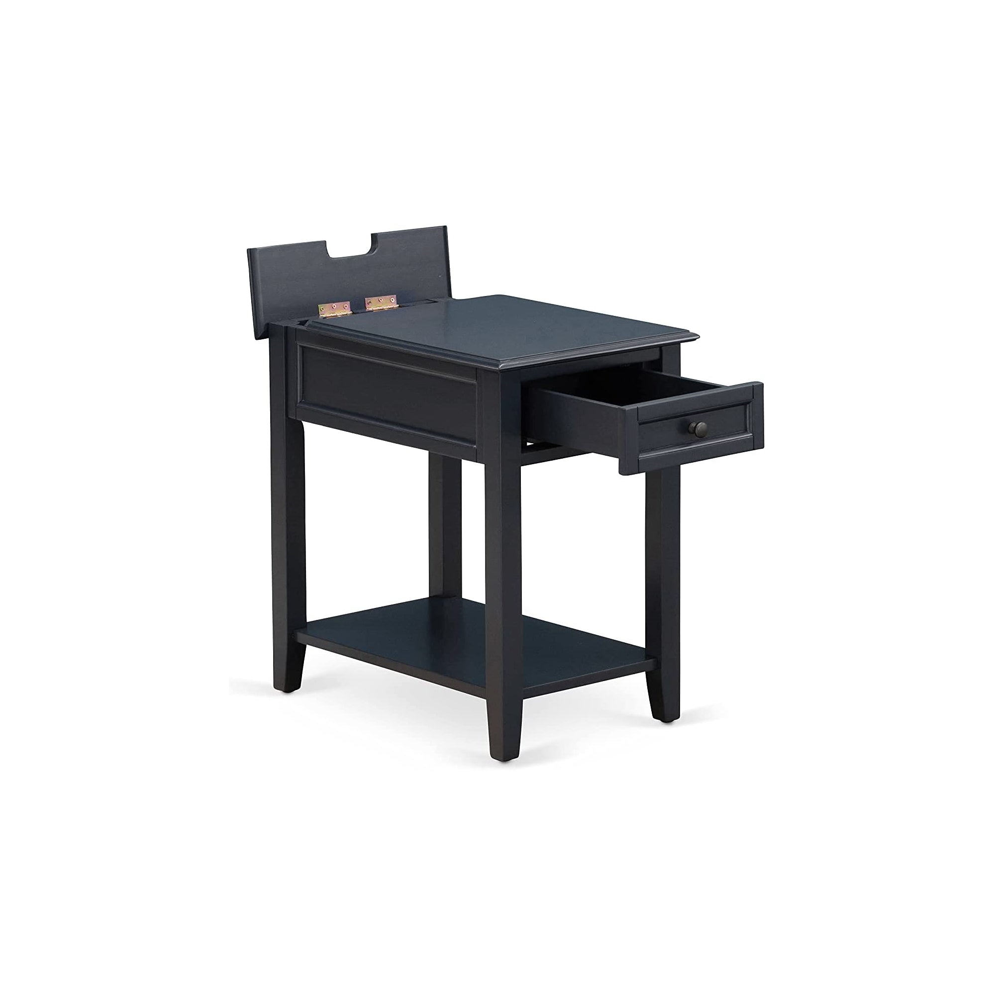 Juego de dormitorio de dos piezas East West Furniture FN11K-1DE15 con plataforma, cama de mediados de siglo y mesita de noche. Fabricación confiable y duradera. Tela de lino azul denim.