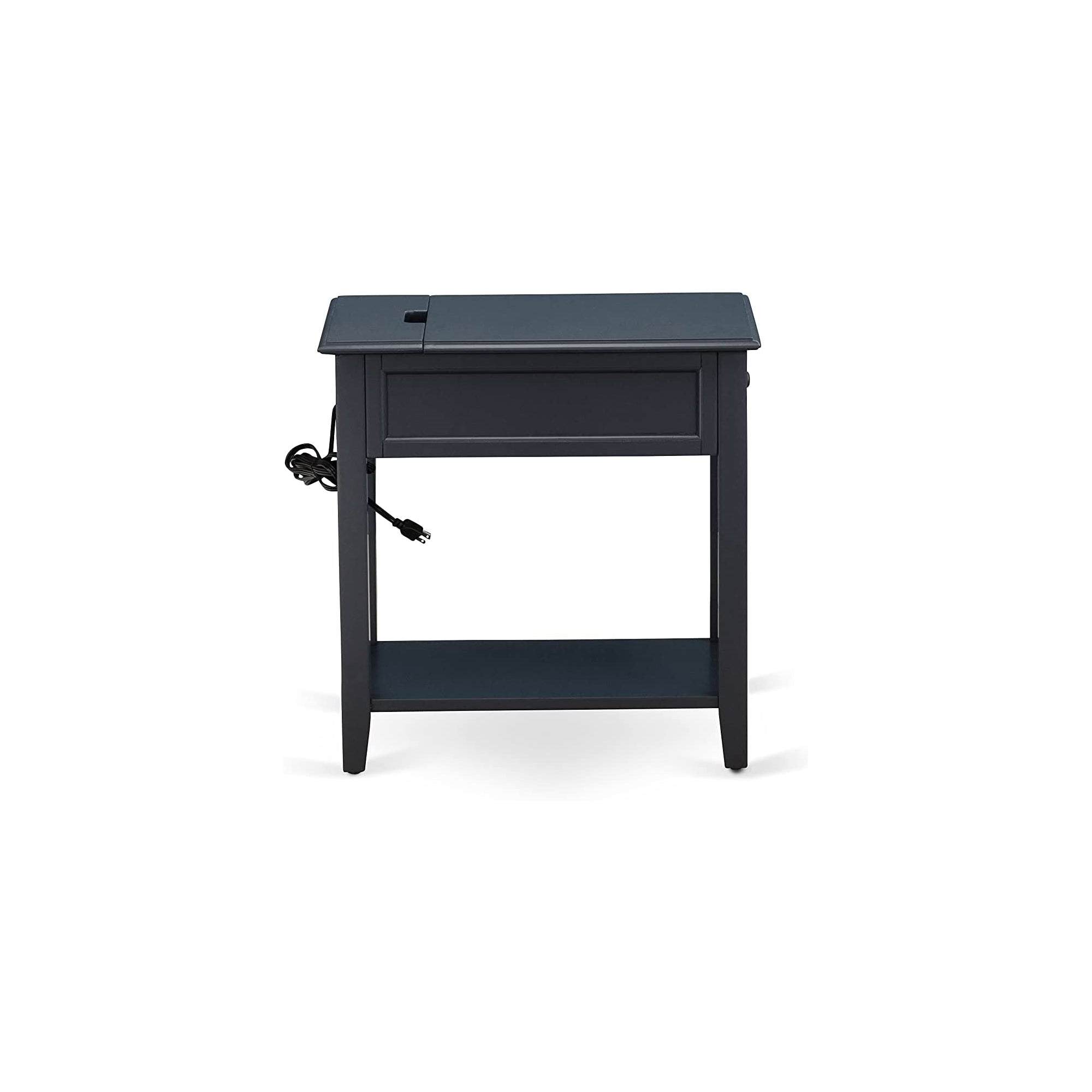 Juego de dormitorio de dos piezas East West Furniture FN11K-1DE15 con plataforma, cama de mediados de siglo y mesita de noche. Fabricación confiable y duradera. Tela de lino azul denim.