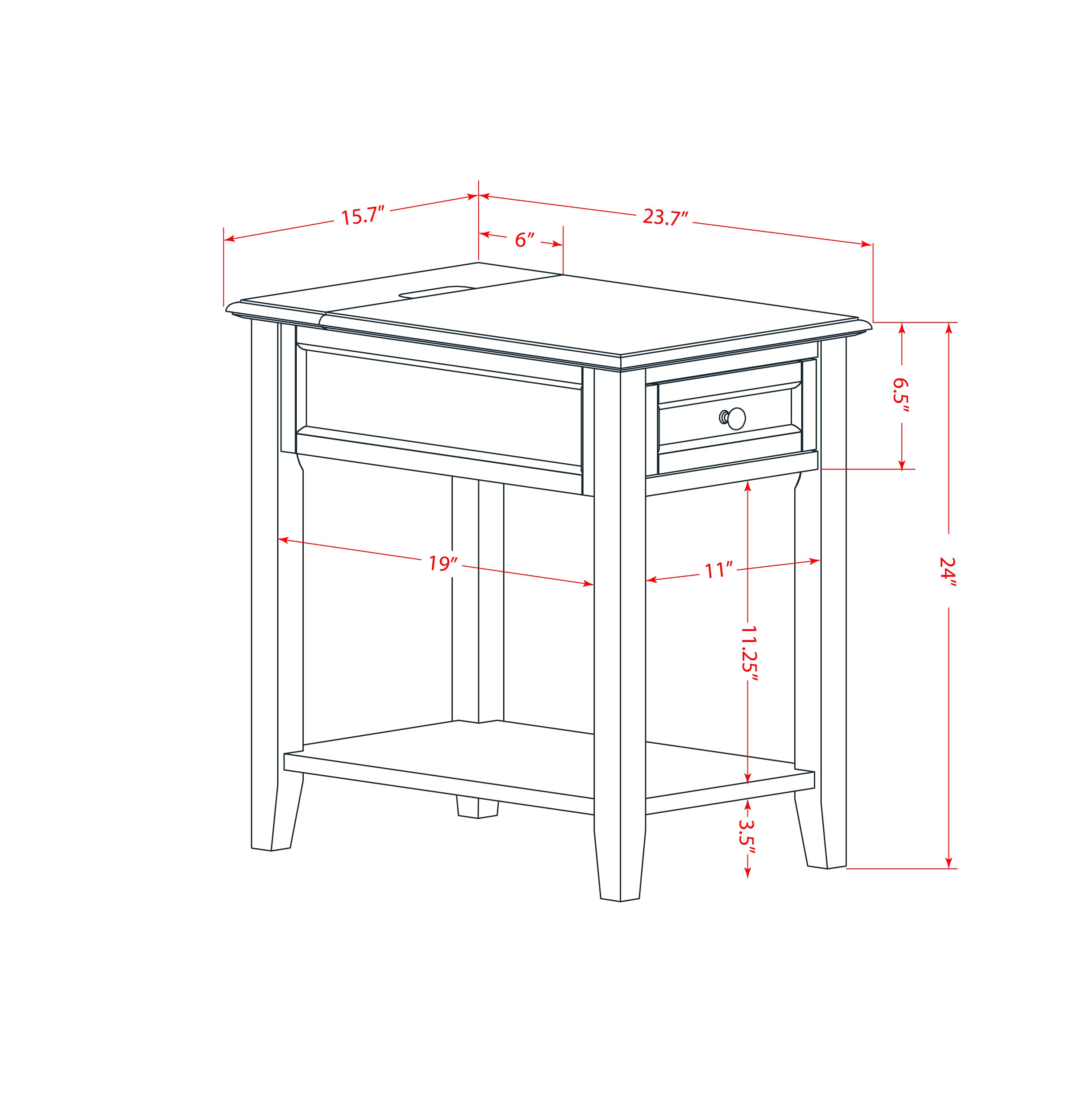 Mesita de noche Denison DE-15-ET de East West Furniture: mesa auxiliar rectangular con cajón para dormitorio
