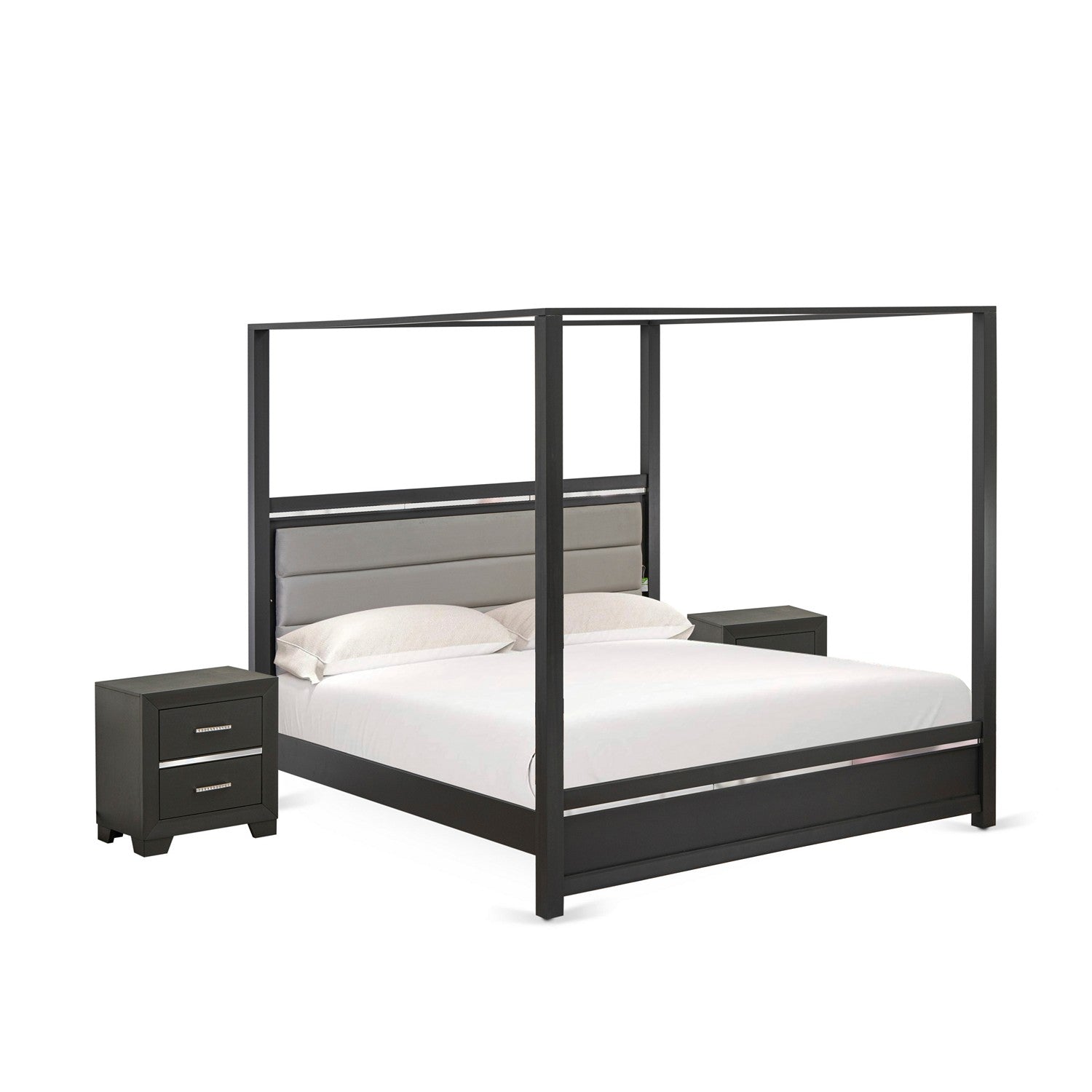 Juego de dormitorio de 3 piezas East West Furniture DE20-K2N000 con 1 cama King y 2 mesitas de noche - Acabado gris cepillado