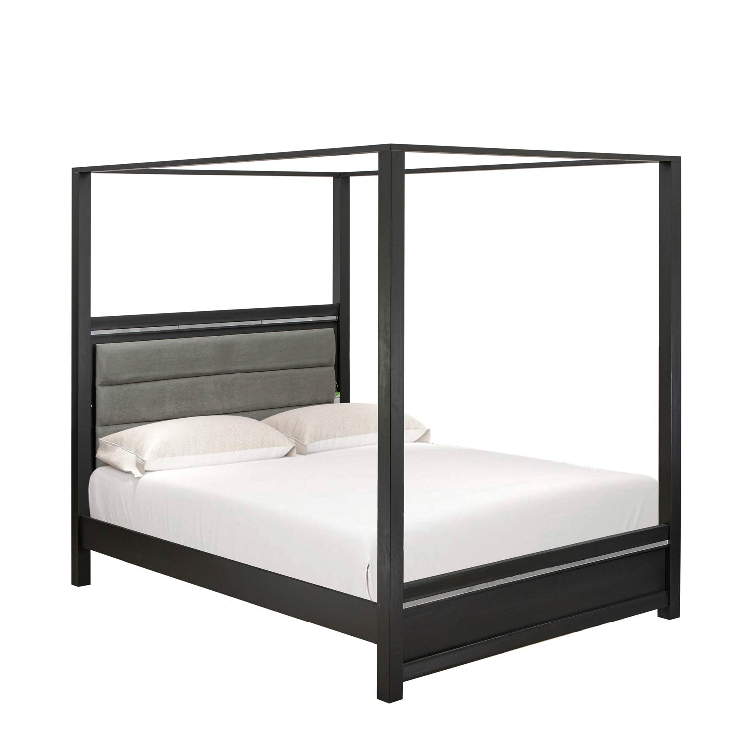 Juego de dormitorio moderno Denali de 3 piezas, modelo DE20-Q2N000 de East West Furniture: una cama y dos mesitas de noche, acabado gris cepillado.