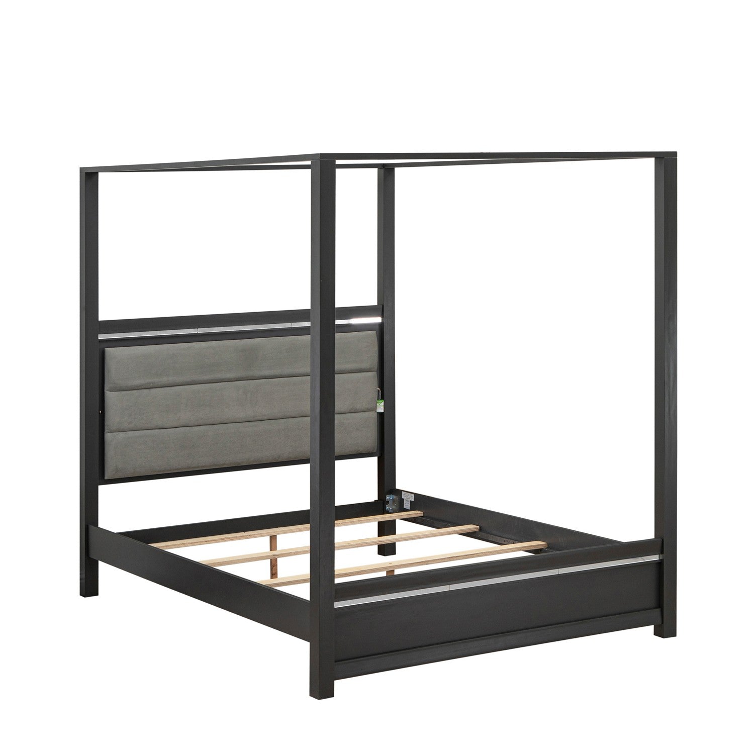 Juego de dormitorio moderno Denali de 2 piezas East West Furniture DE20-Q1N000: una cama tamaño queen y una mesita de noche, acabado gris cepillado.