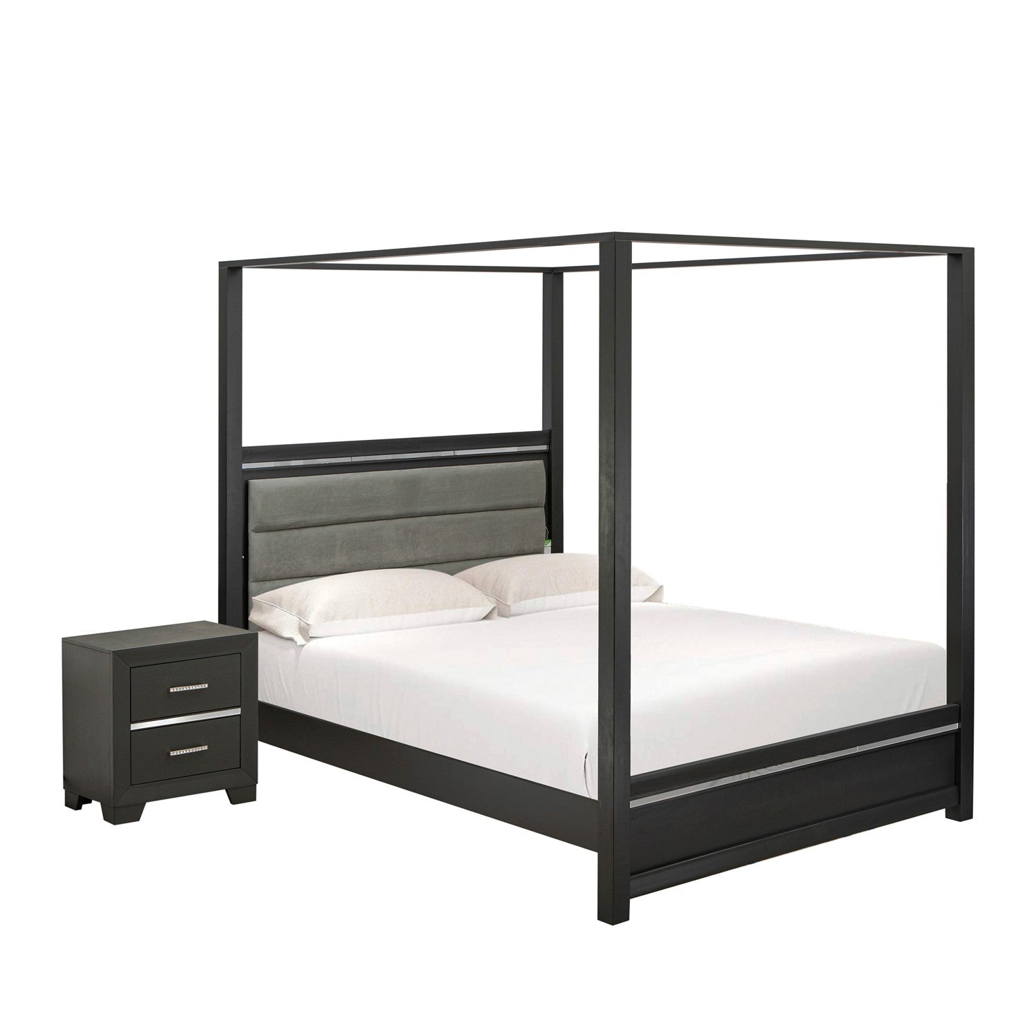 Juego de dormitorio moderno Denali de 2 piezas East West Furniture DE20-Q1N000: una cama tamaño queen y una mesita de noche, acabado gris cepillado.