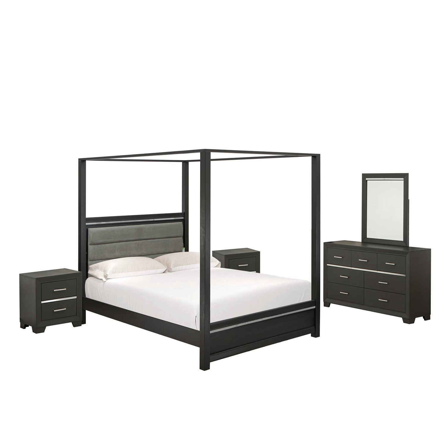 Juego de dormitorio Denali tamaño queen de 5 piezas East West Furniture DE20-Q2NDM0 - Estructura de cama queen