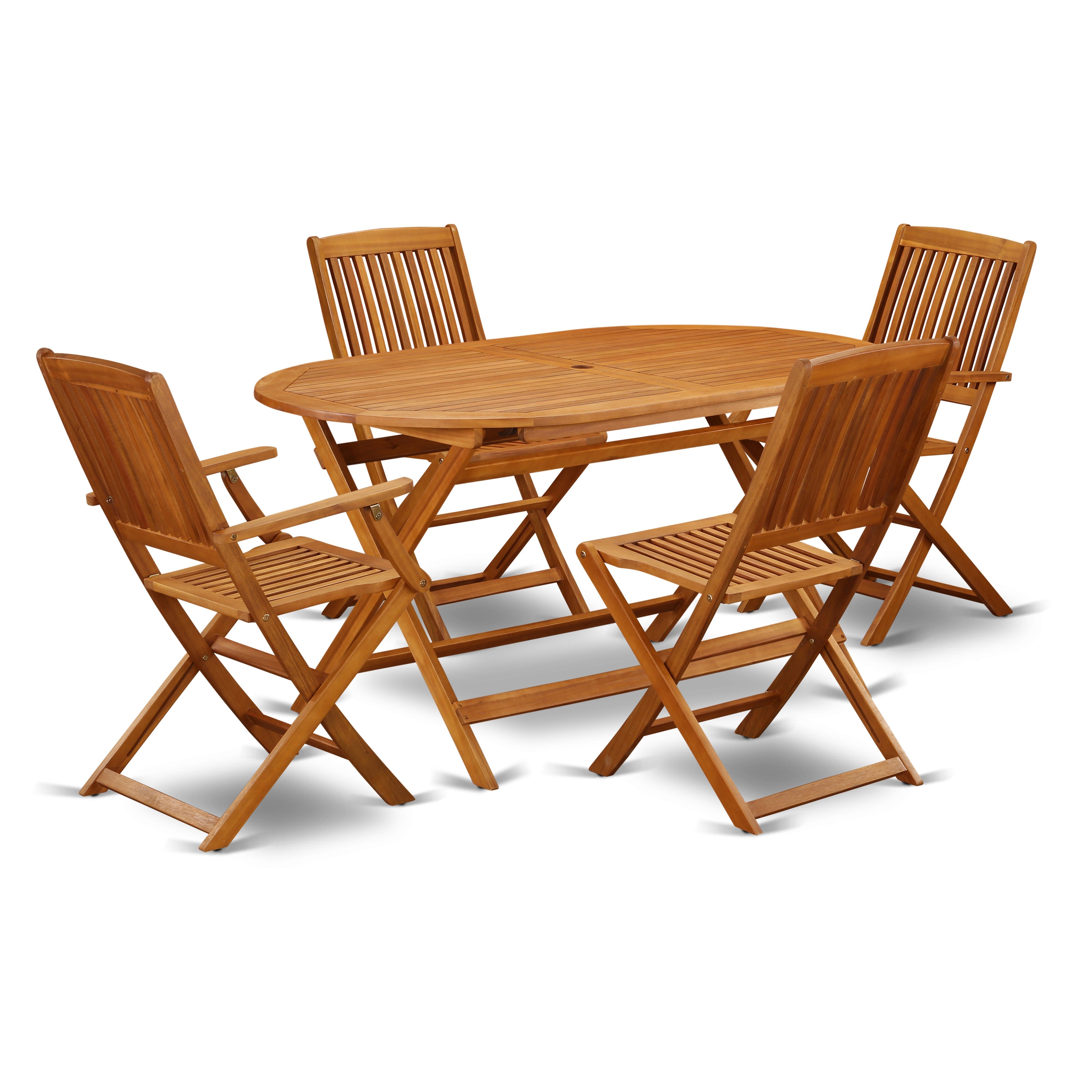 Juego de comedor para patio de 5 piezas East West Furniture DICM52CANA Incluye una mesa ovalada de madera de acacia para exteriores y 2 sillas plegables con 2 sillas laterales