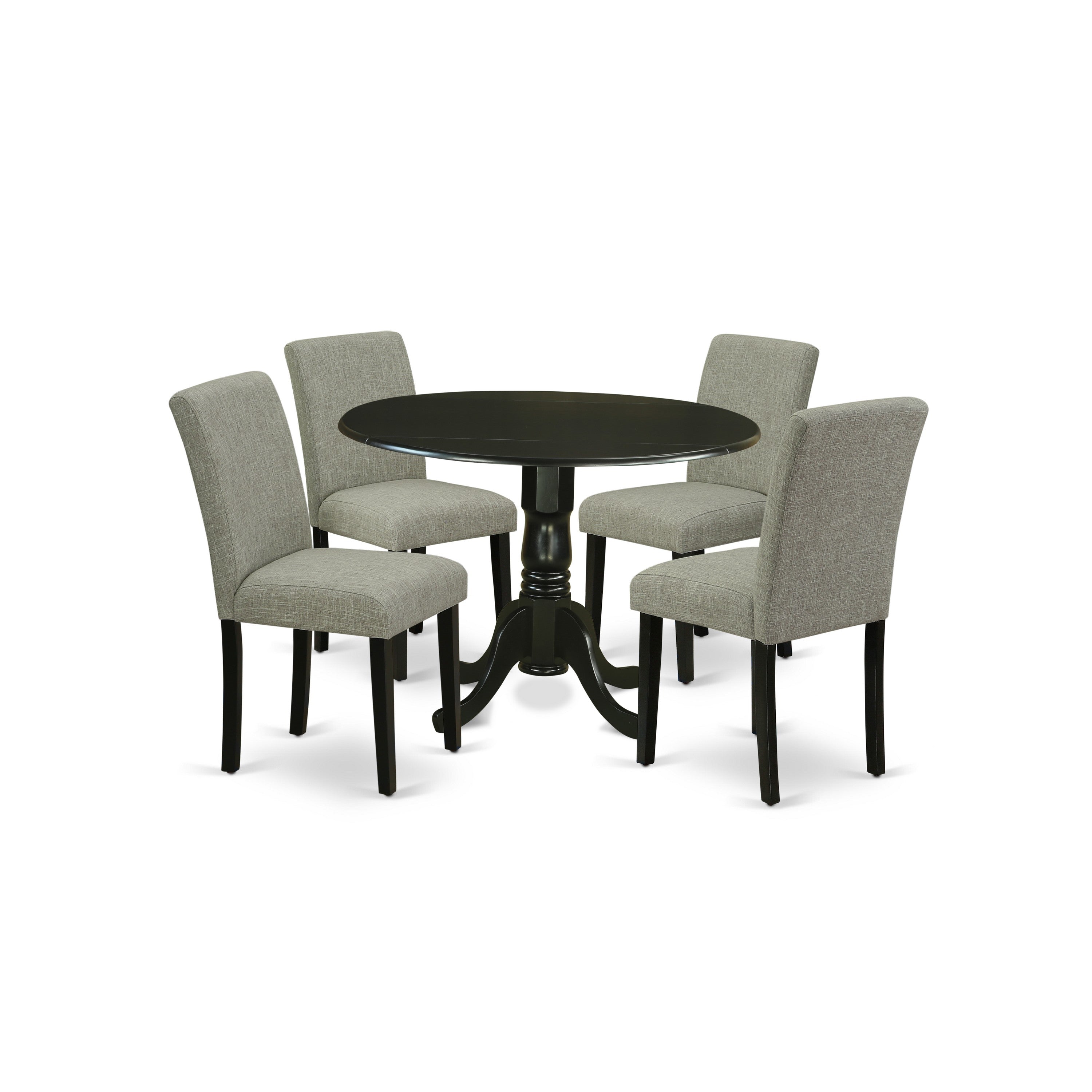 DLAB5-BLK-06 5Pc Round 42" Kitchen Table With Two 9-Inch Drop Leaves And Four Parson Chair With Black Leg And Linen Fabric Shitake